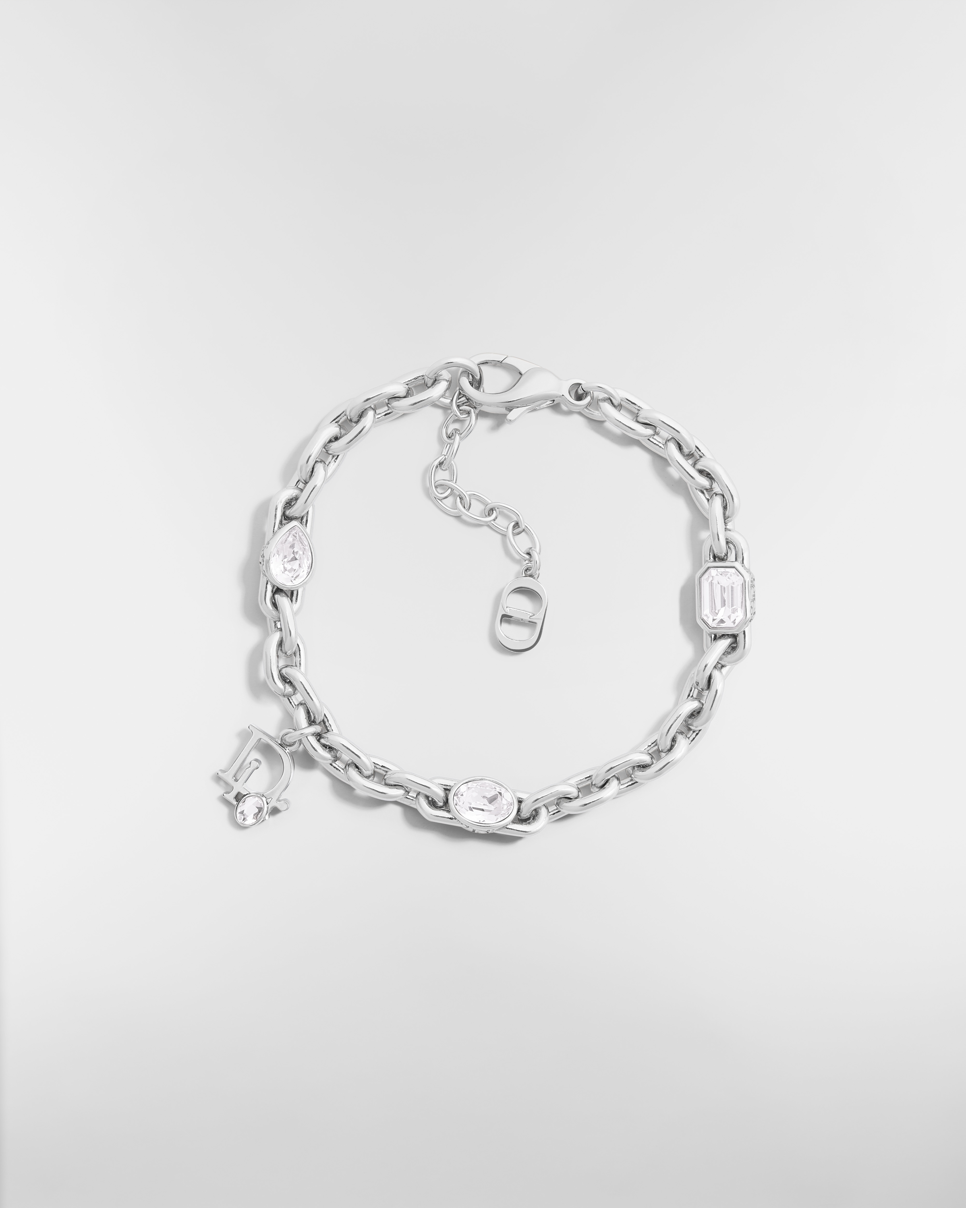 Dior Sparkle Chain Link Bracelet Silver-Finish Brass with White Crystals and Gray Resin E01