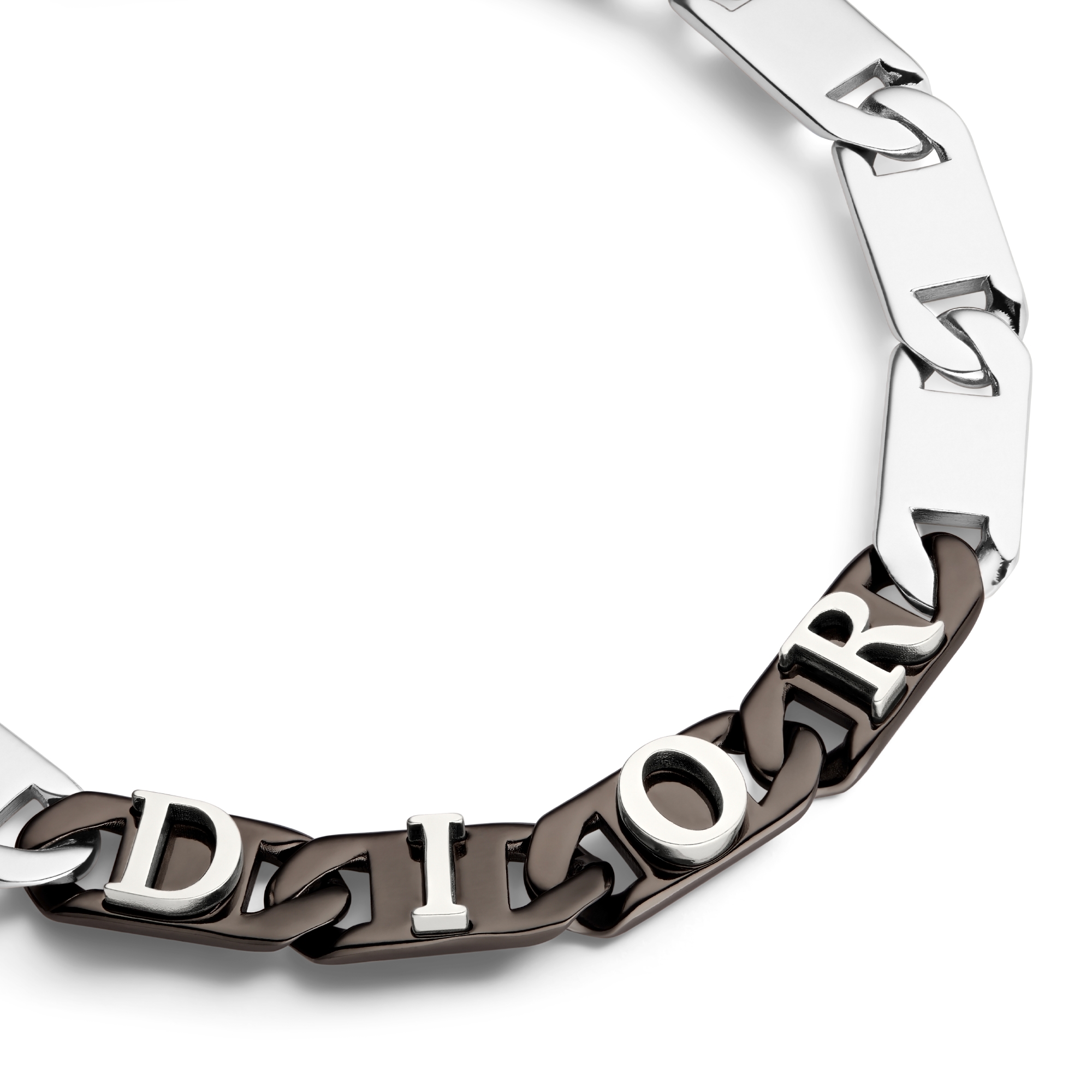 Pulseira de corrente com elos Dior Contrast Metal com acabamento prateado e em rutênio E09