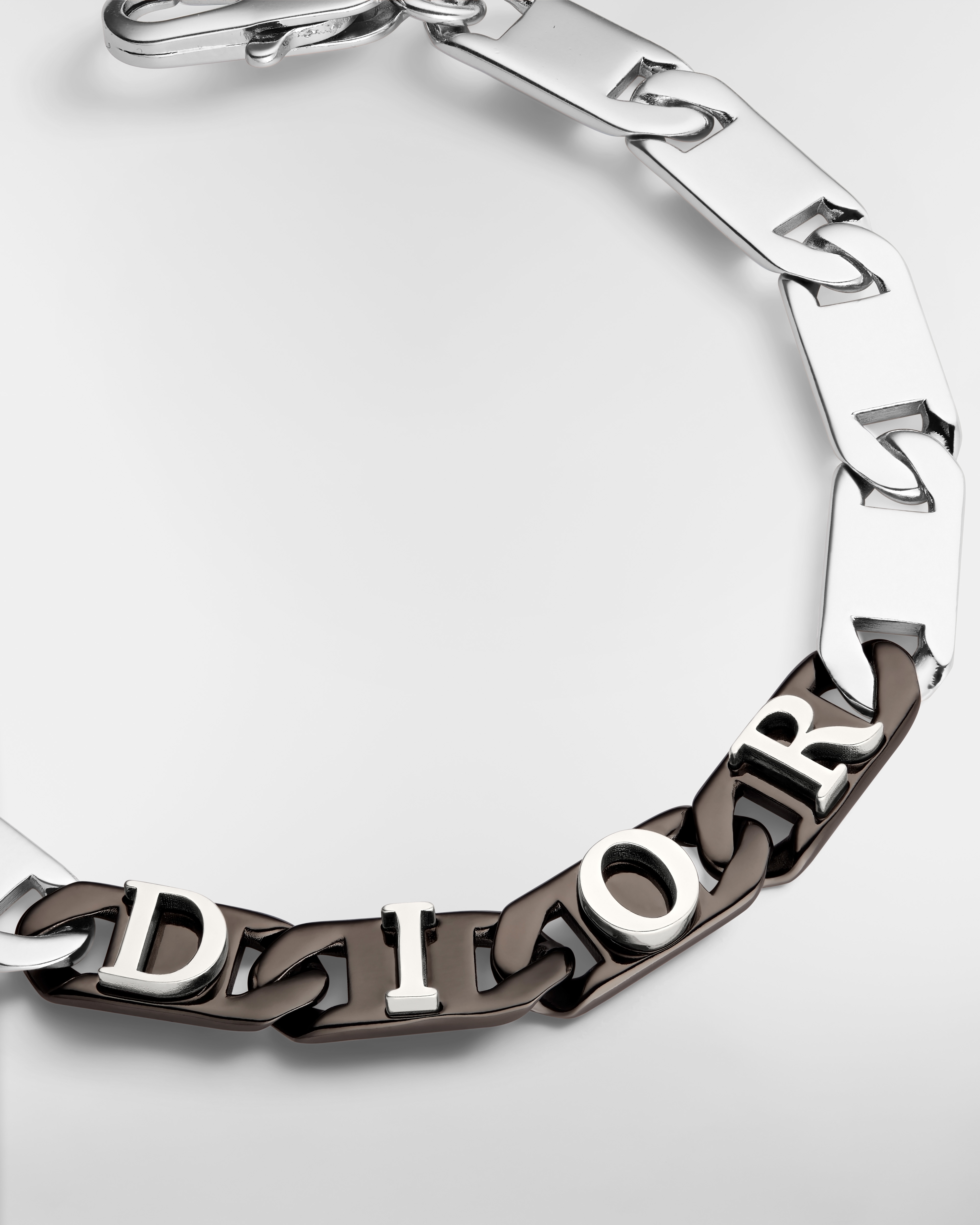 Dior 콘트라스트 체인 링크 팔찌 실버 & 루테늄 피니시 브라스 E09