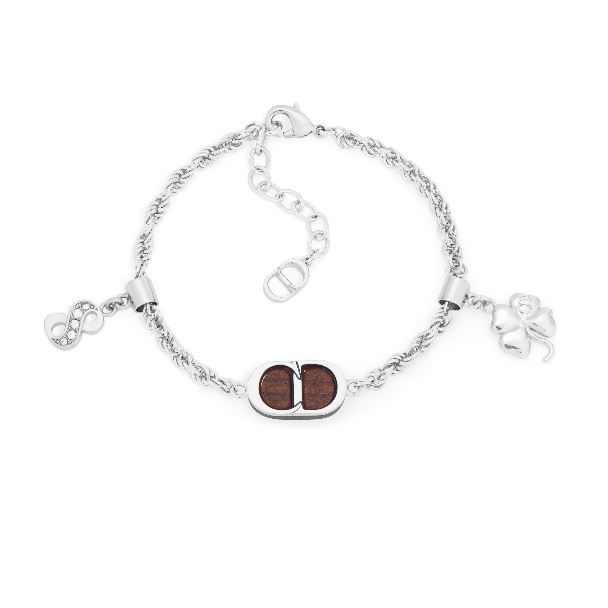 Knock on Wood Bracelet Silver-Finish Brass, Santos Wood and White Crystals E01