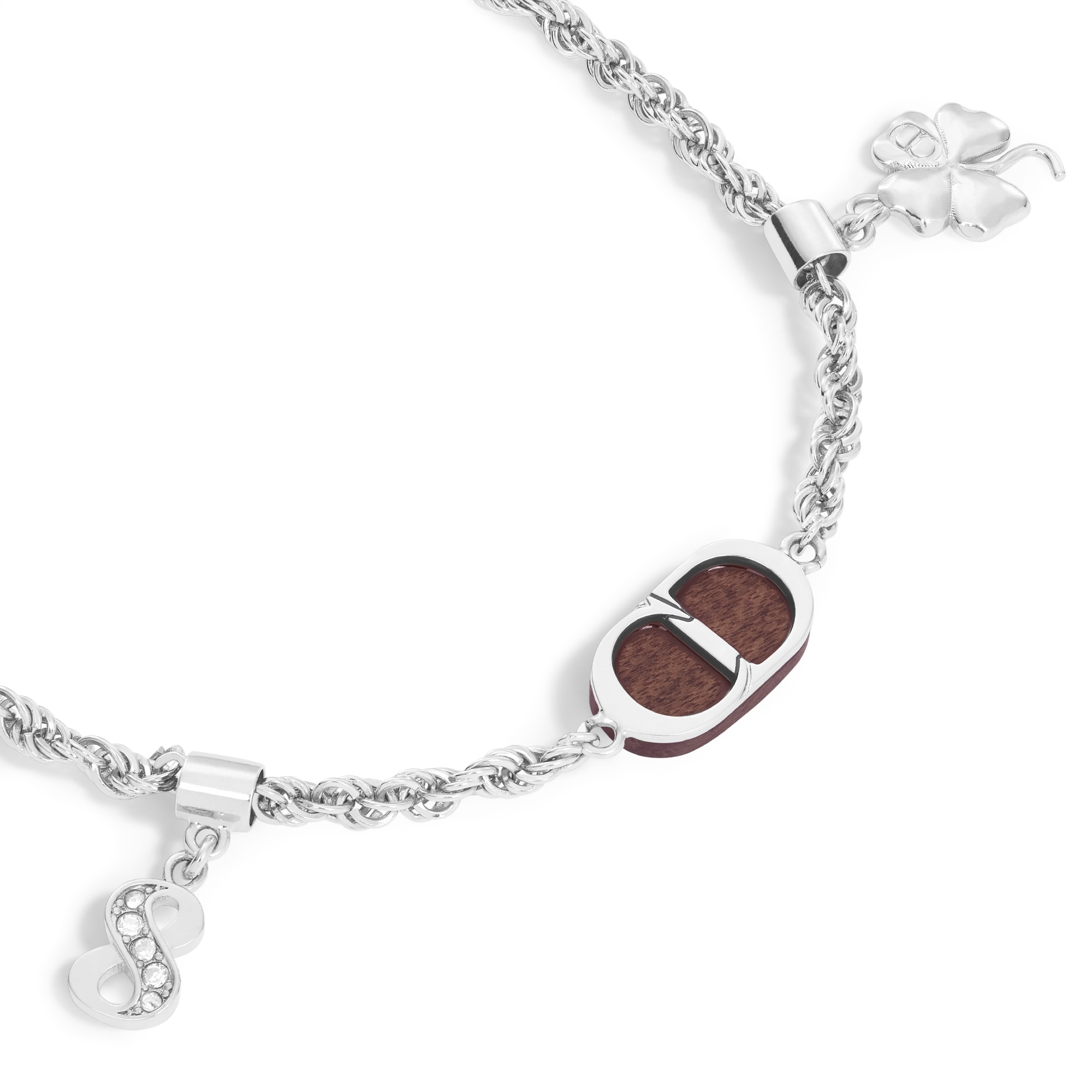 Knock on Wood Bracelet Silver-Finish Brass, Santos Wood and White Crystals E09