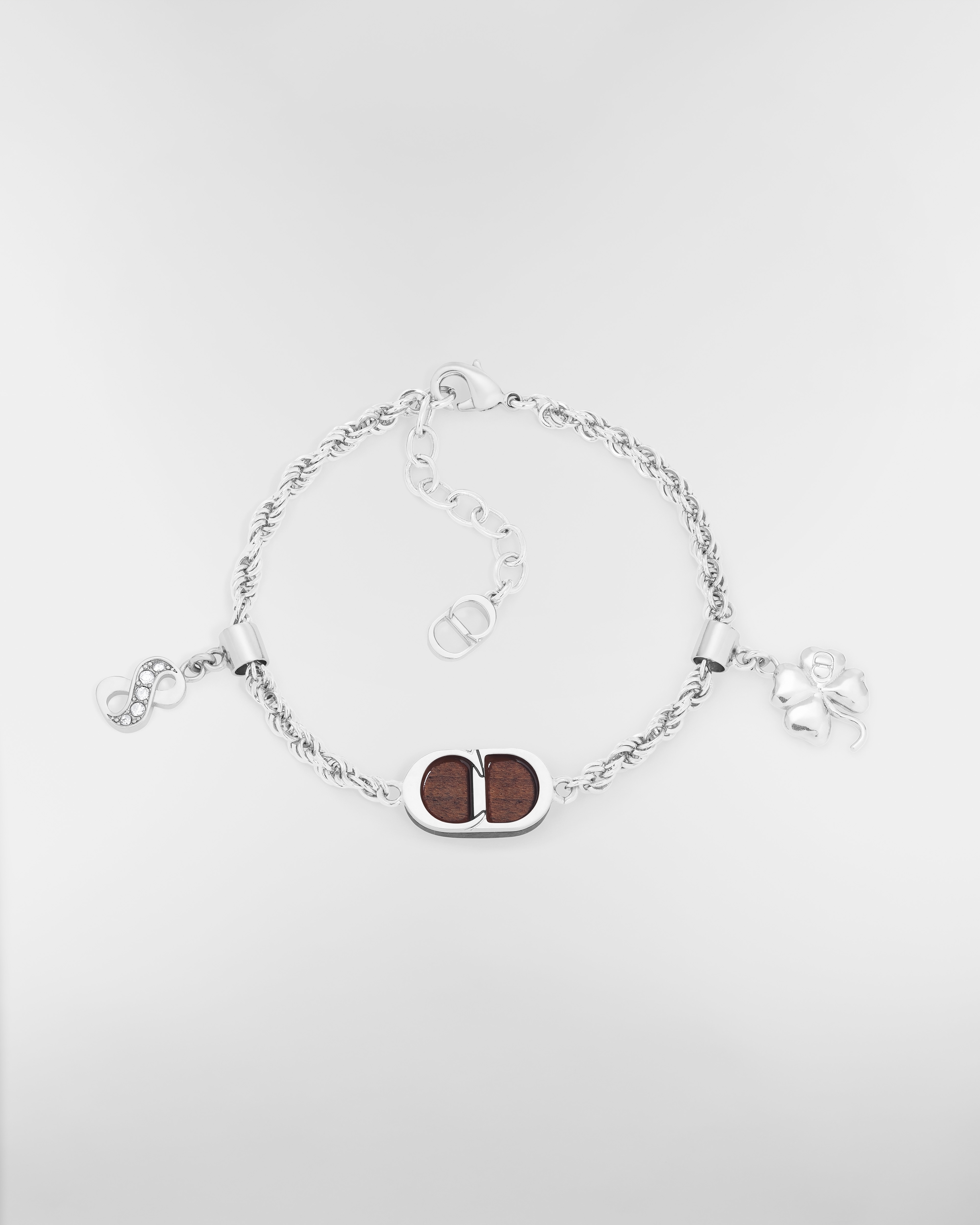 Knock on Wood Bracelet Silver-Finish Brass, Santos Wood and White Crystals E01