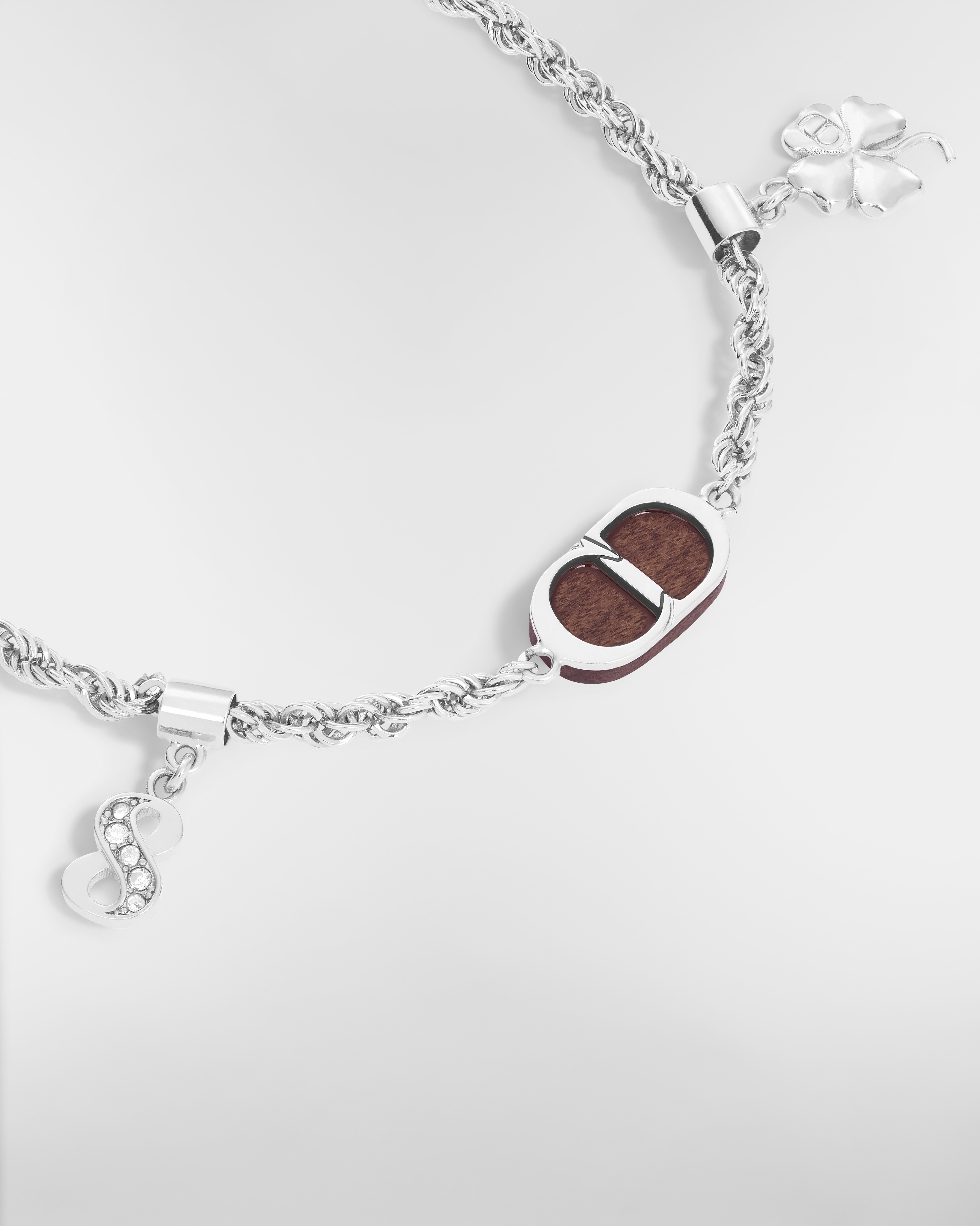 Knock on Wood Bracelet Silver-Finish Brass, Santos Wood and White Crystals E09