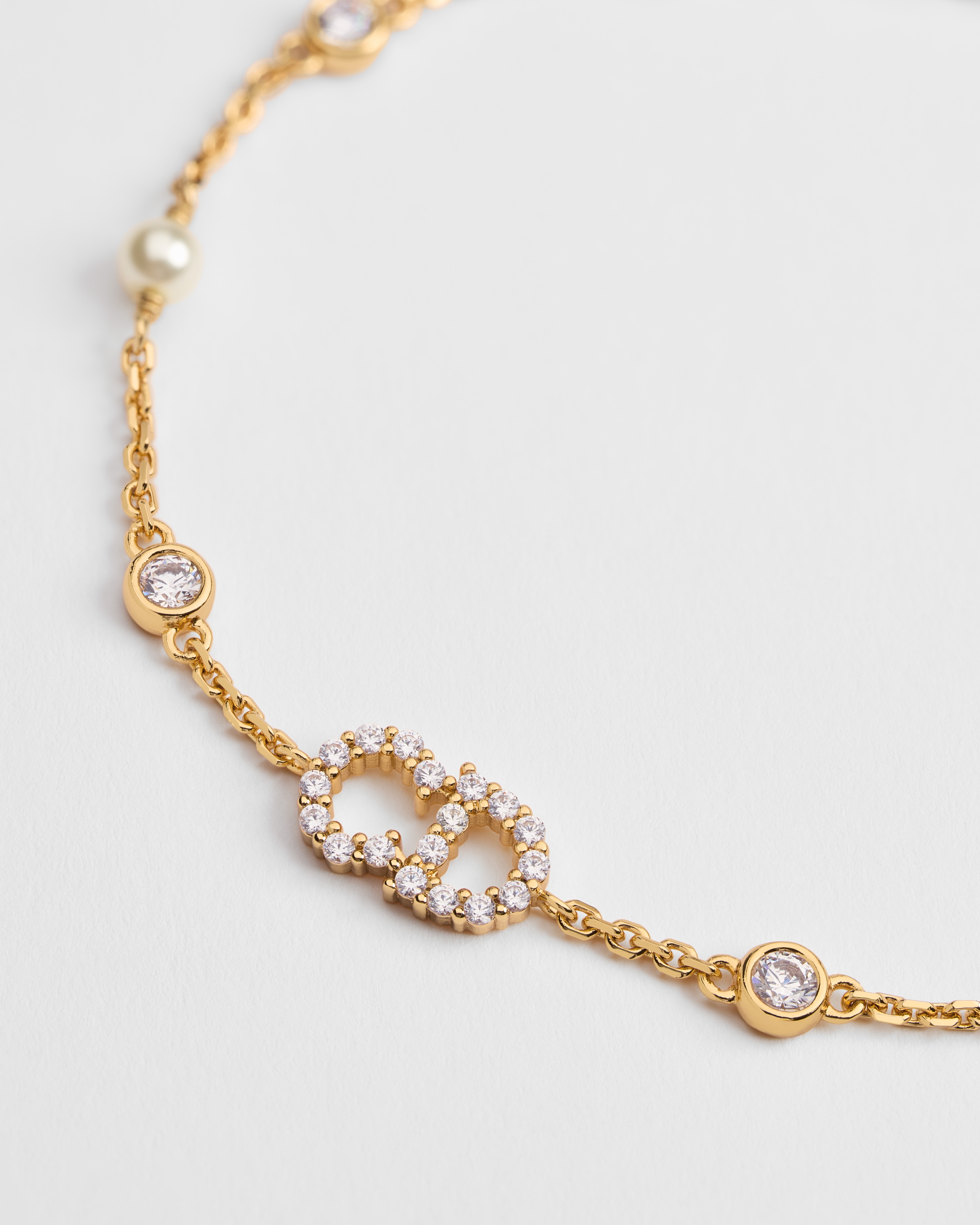Clair D Lune Bracelet Gold-Finish Metal, White Resin Pearls and Sparkling Crystals E09