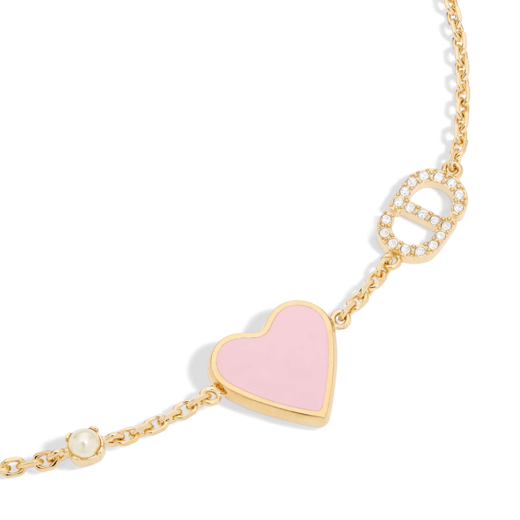 Dioramour Bracelet Gold-Finish Metal, White Resin Pearl, Silver-Tone Crystals and Macaron Pink Lacquer E09