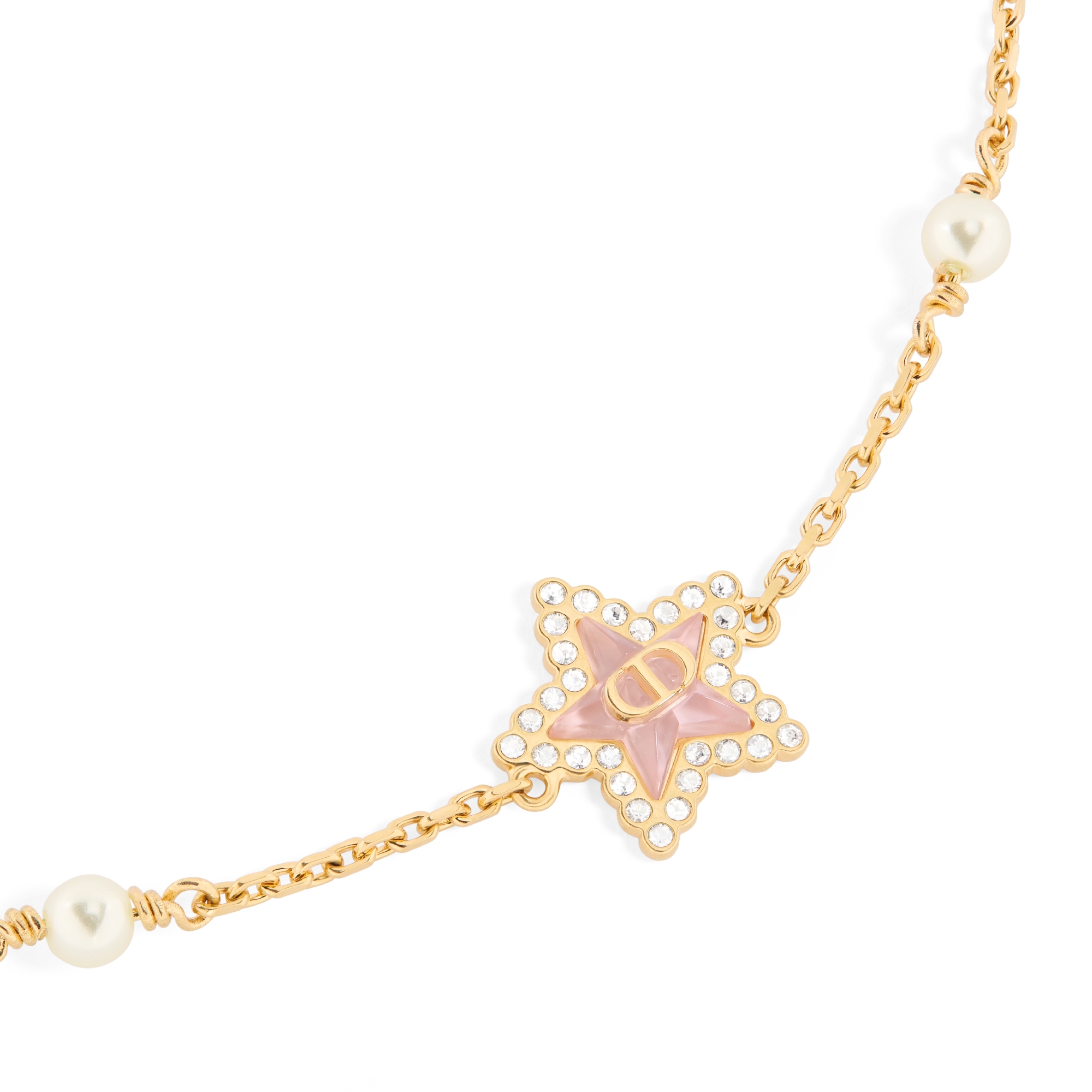 Petit CD Lucky Baroque Armband Metall mit Gold-Finish, Kunstharzperlen in Weiß, Kristalle in Silberfarbe und Glas in Macaronrosa E09