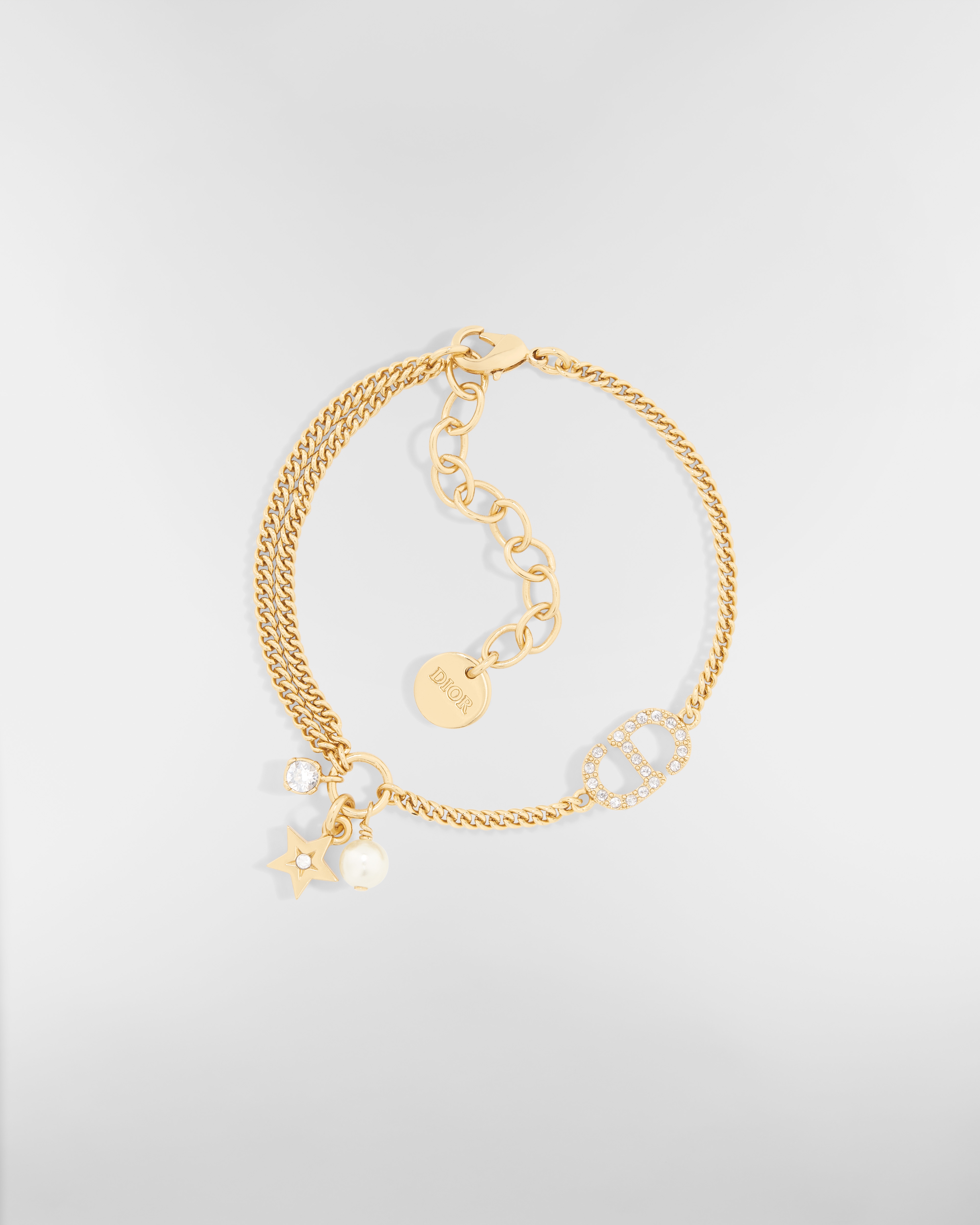 Petit CD Multi Bracelet Gold-Finish Metal, White Resin Pearl and Silver-Tone Crystals E01