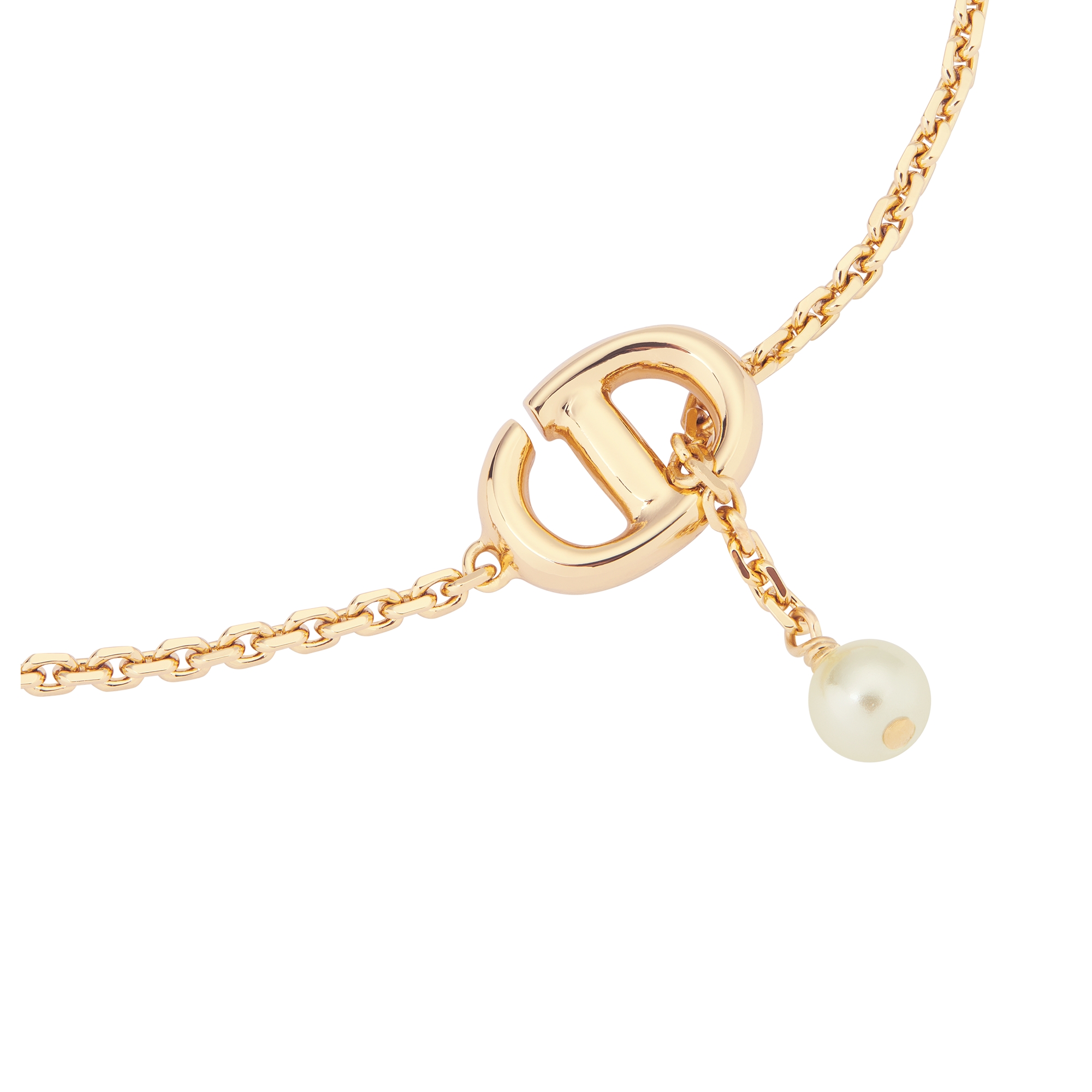 CD Navy Bracelet Gold-Finish Metal and White Resin Pearl E09