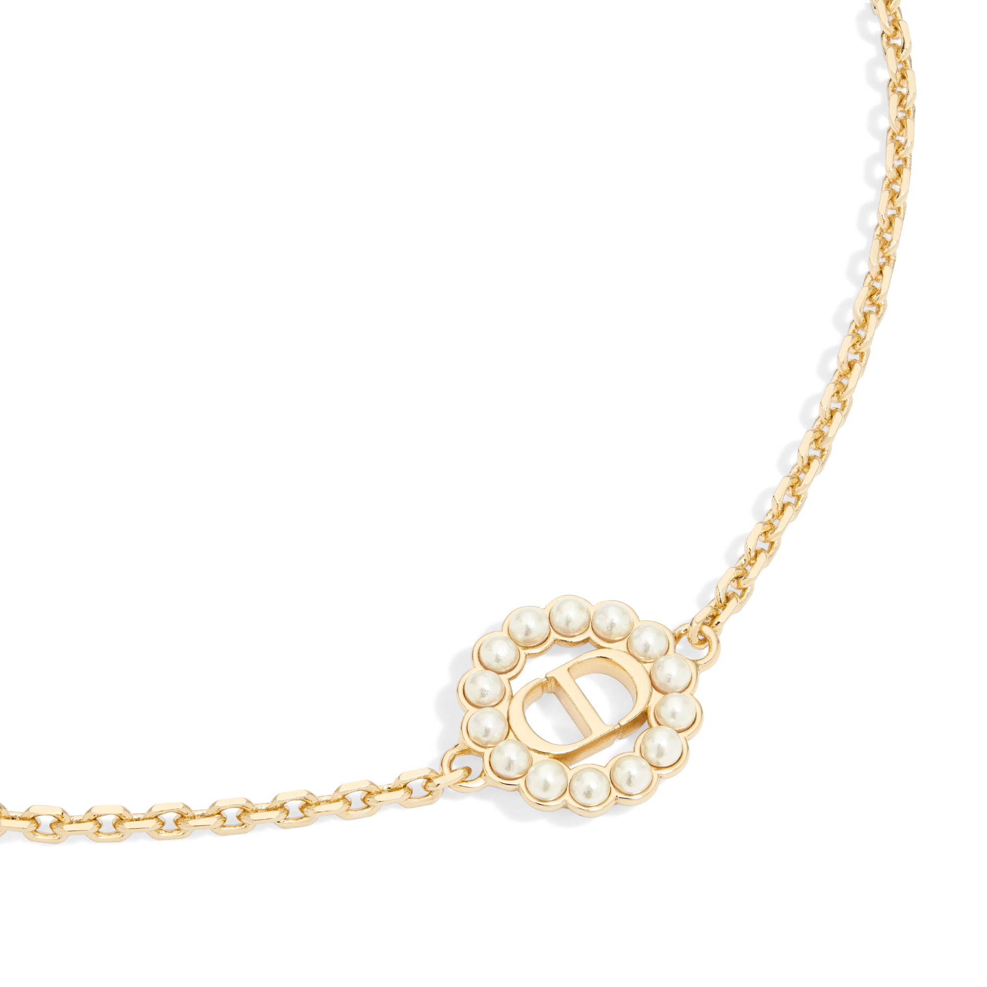 Petit CD Circle Bracelet Gold-Finish Metal and White Resin Pearls E09