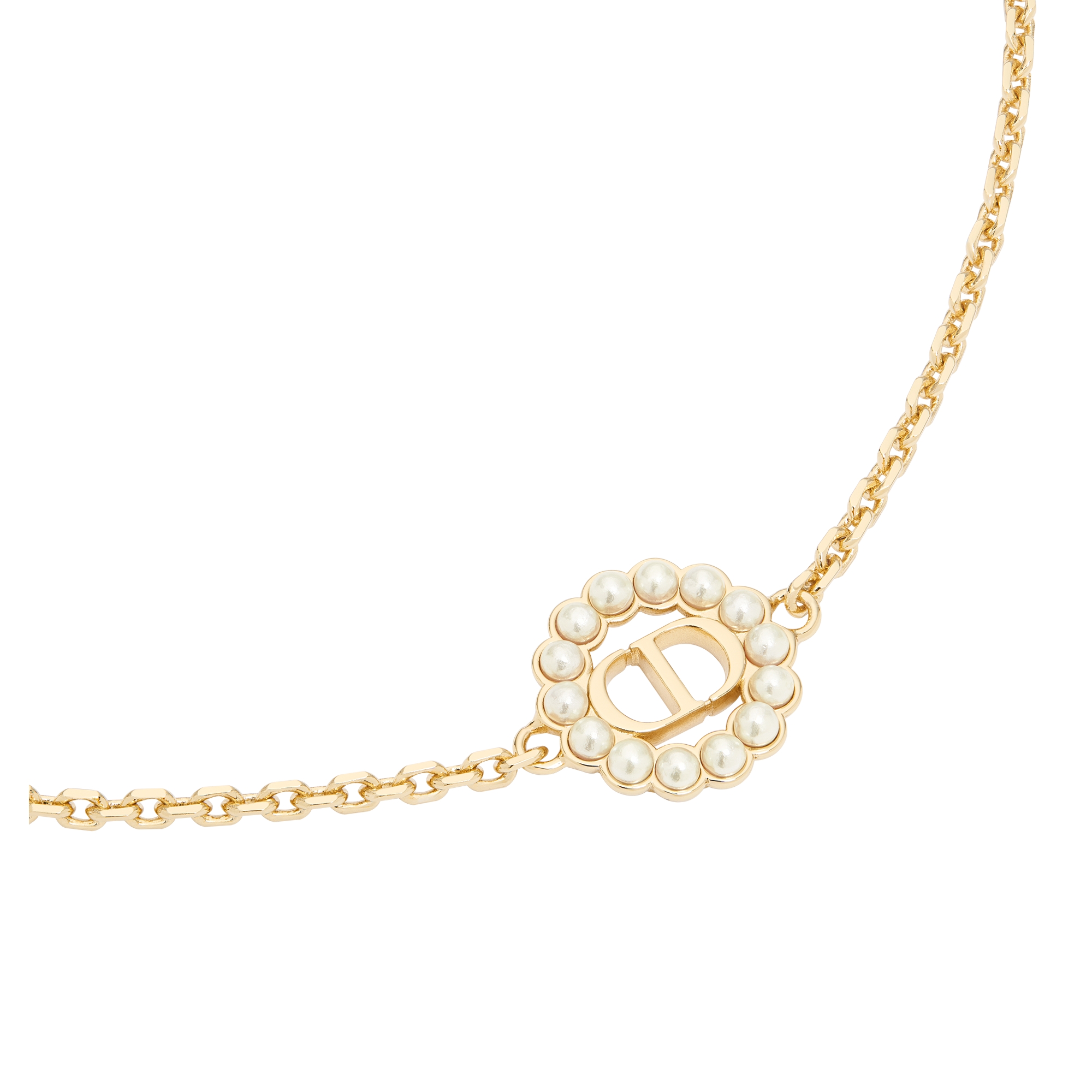 Petit CD Circle Bracelet Gold-Finish Metal and White Resin Pearls E09