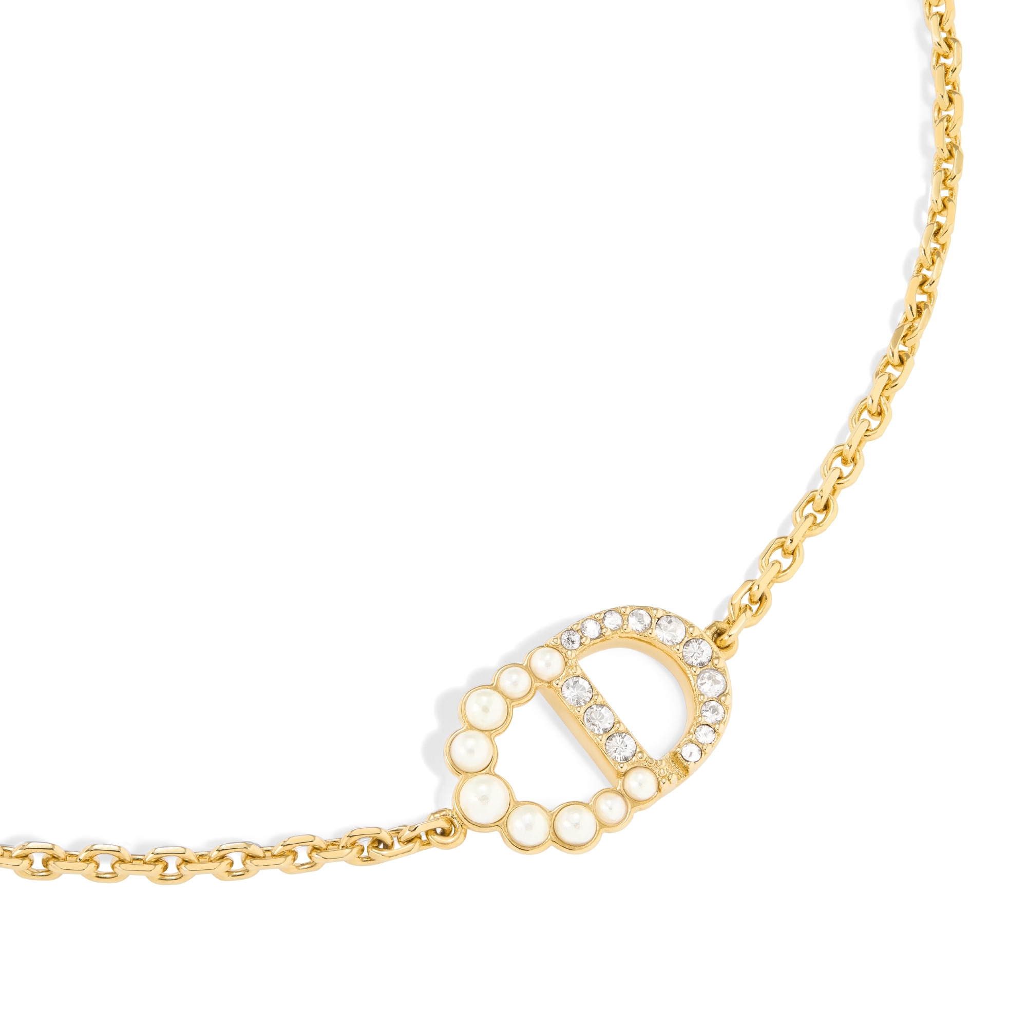 Petit CD Duo Armband Metall mit Gold-Finish, Kunstharzperlen in Weiß und funkelnde Kristalle E09