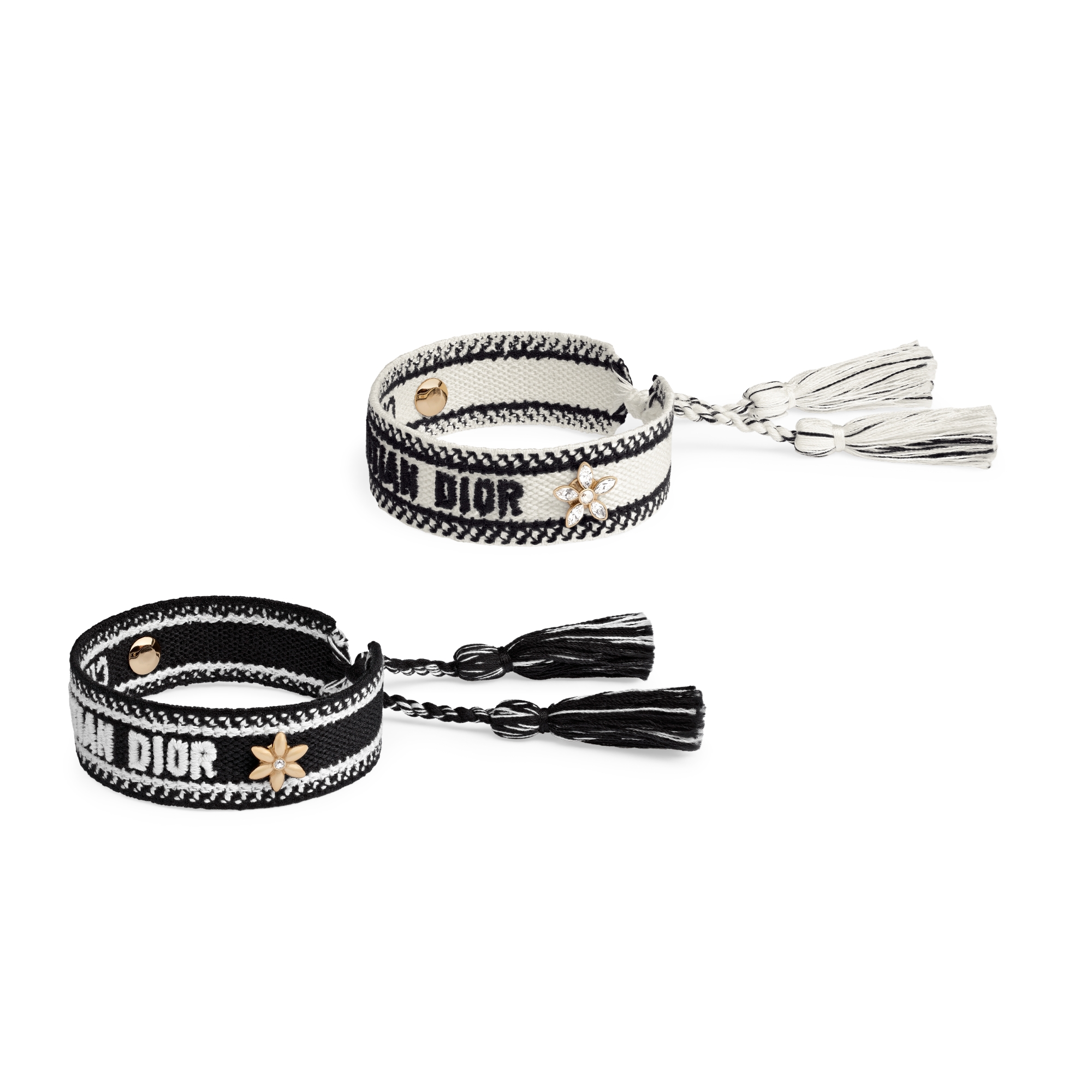 ชุดสร้อยข้อมือ Christian Dior ผ้าฝ้ายสีดำกับสีขาว โลหะเคลือบทอง และคริสตัลโทนสีเงินกับโทนสีทอง E03