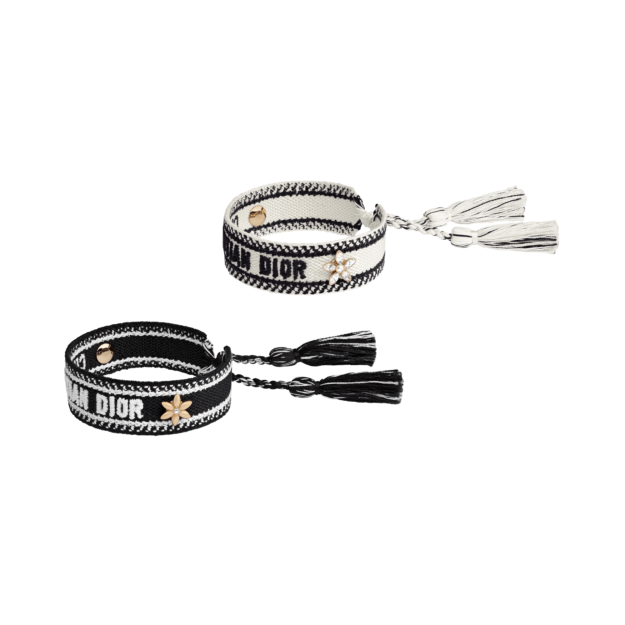 Christian Dior Bracelet Set Black and White Cotton, Gold-Finish Metal and Silver-Tone and Gold-Tone Crystals E03