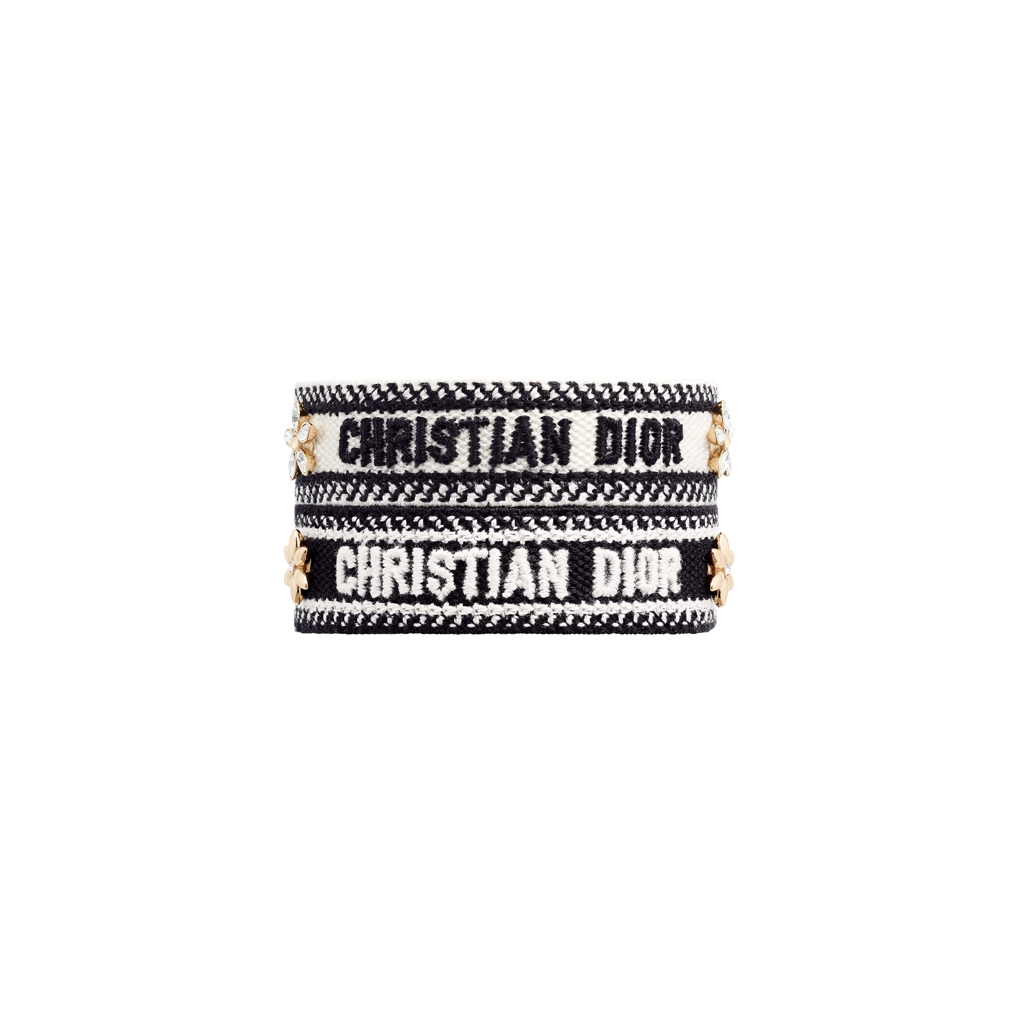Christian Dior Bracelet Set Black and White Cotton, Gold-Finish Metal and Silver-Tone and Gold-Tone Crystals E09