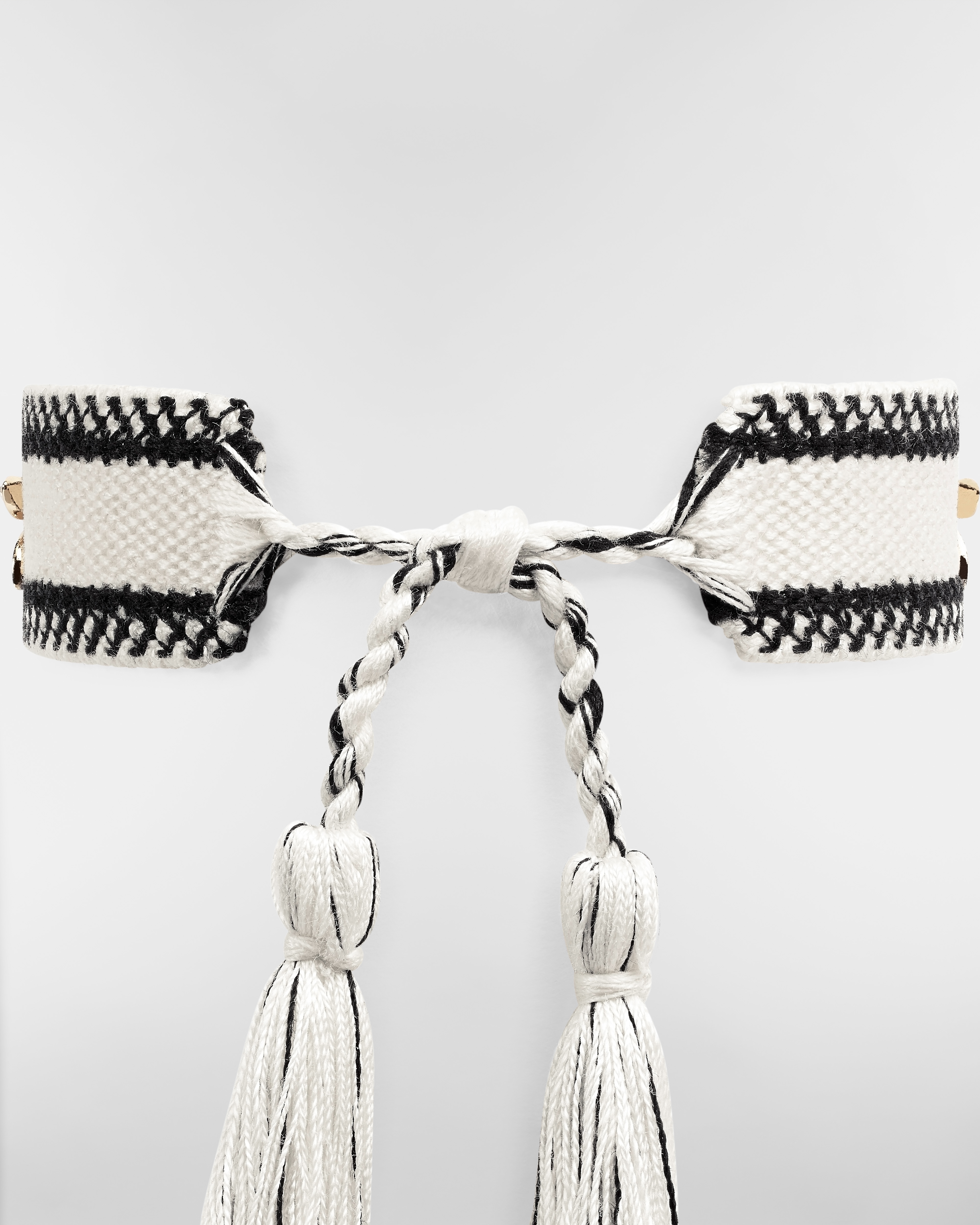 Conjunto de pulseras Christian Dior Algodón negro y blanco, metal dorado y cristales plateados y dorados E10