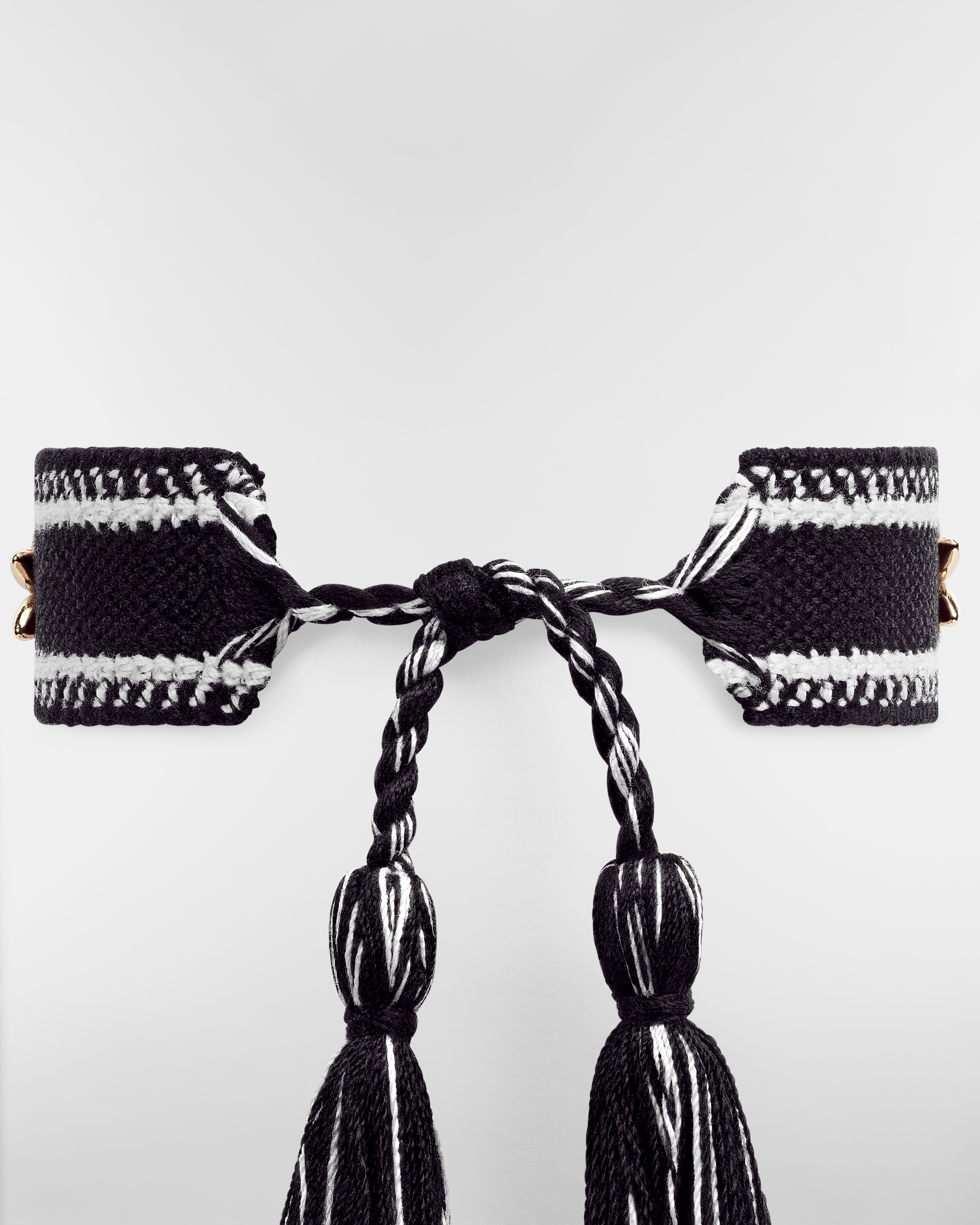 Conjunto de pulseras Christian Dior Algodón negro y blanco, metal dorado y cristales plateados y dorados E11