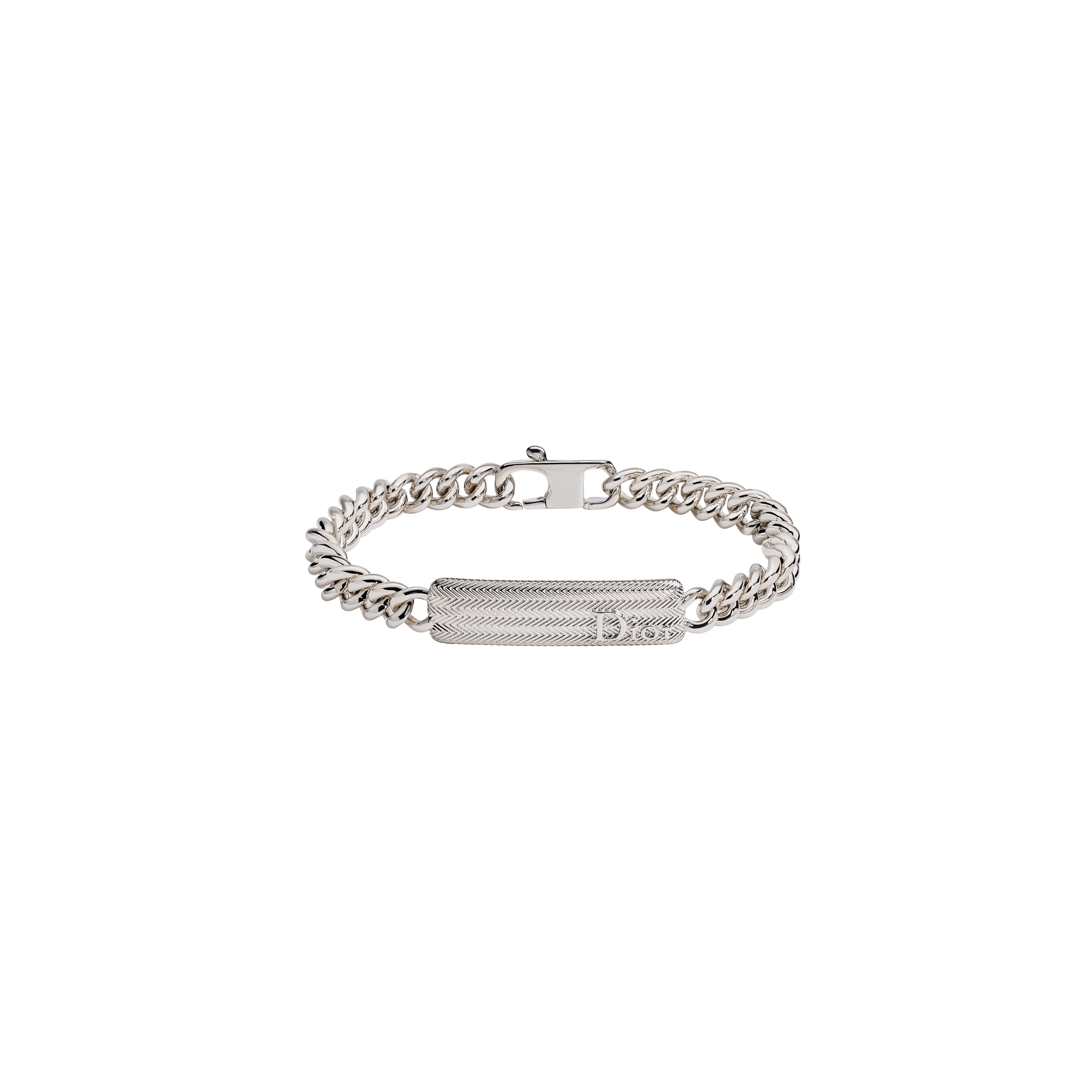 Dior Guilloché Chain Link Bracelet Silver-Finish Brass | DIOR
