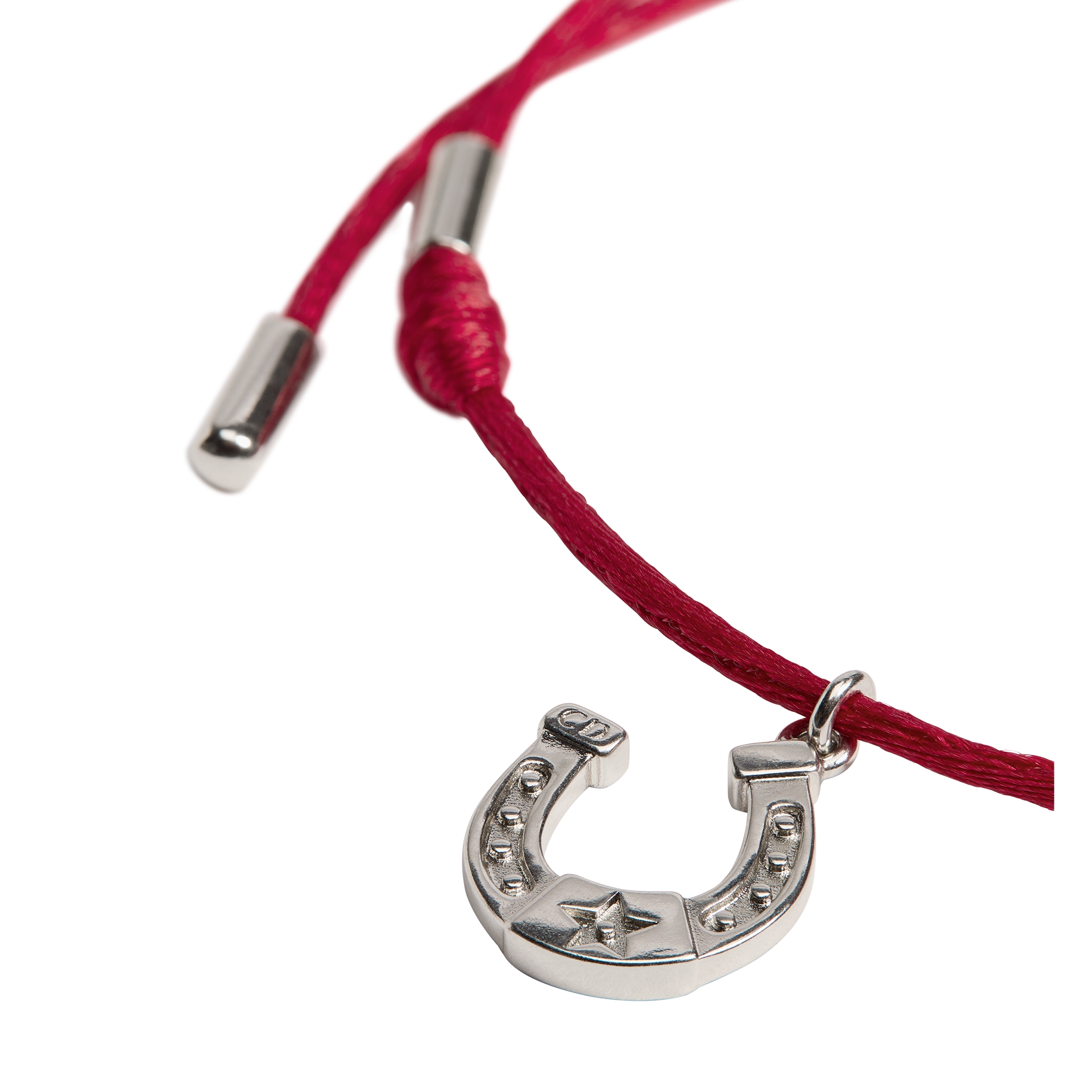 Dior Horseshoe Bracelet Red Cord, Silver-Finish Brass and White Resin E09