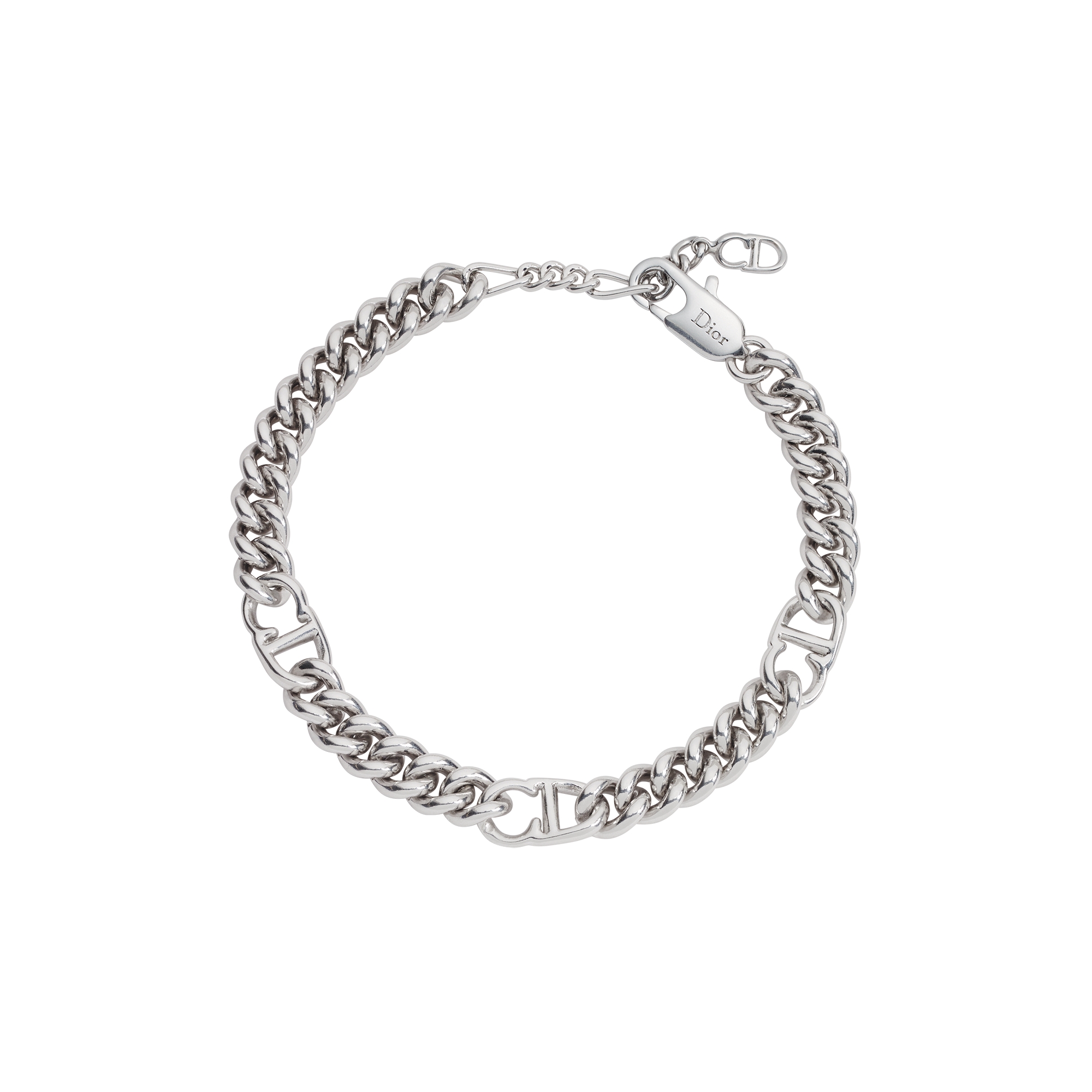 CD Icon Thin Chain Link Bracelet Silver-Finish Brass E01