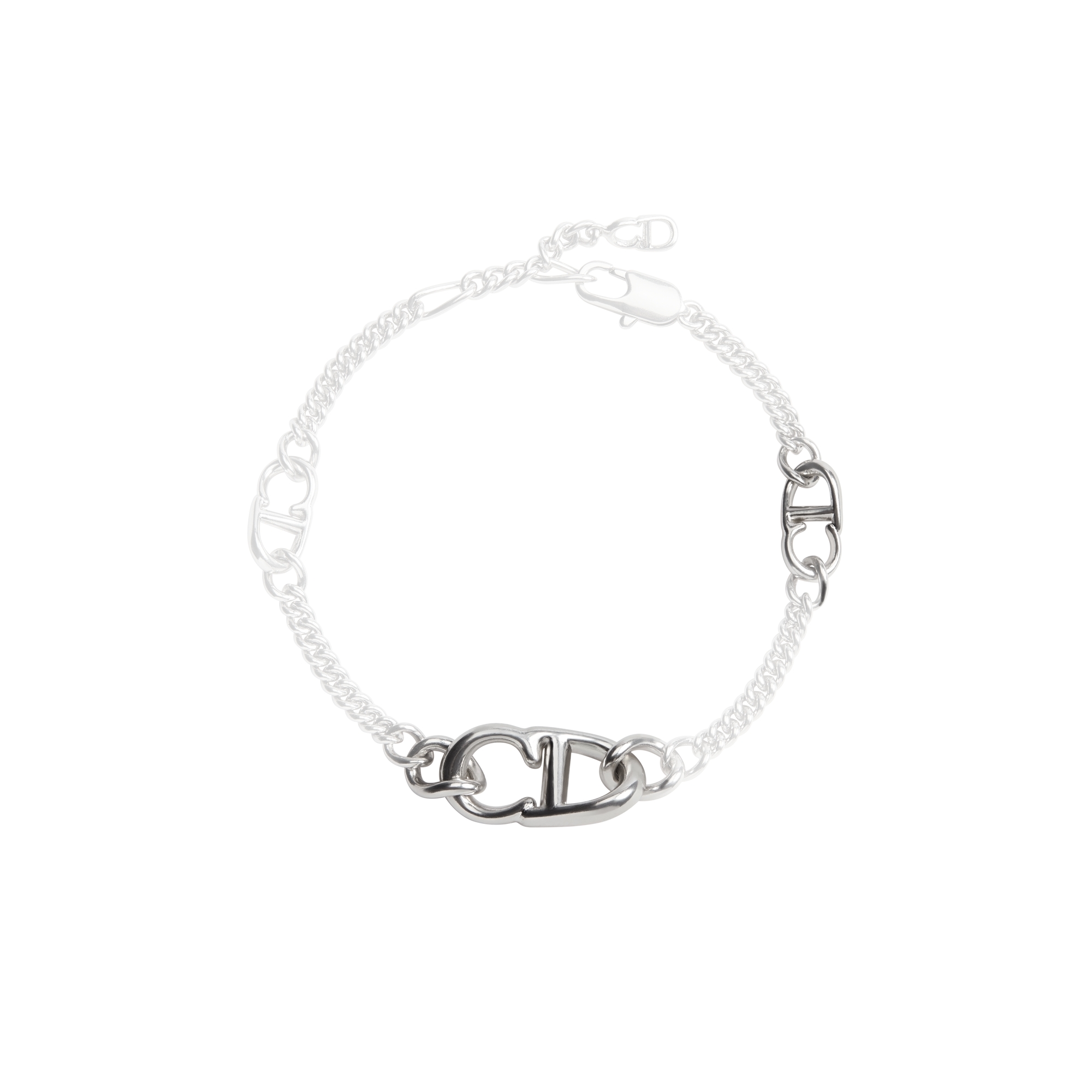CD Icon Thin Chain Link Bracelet Silver-Finish Brass E01