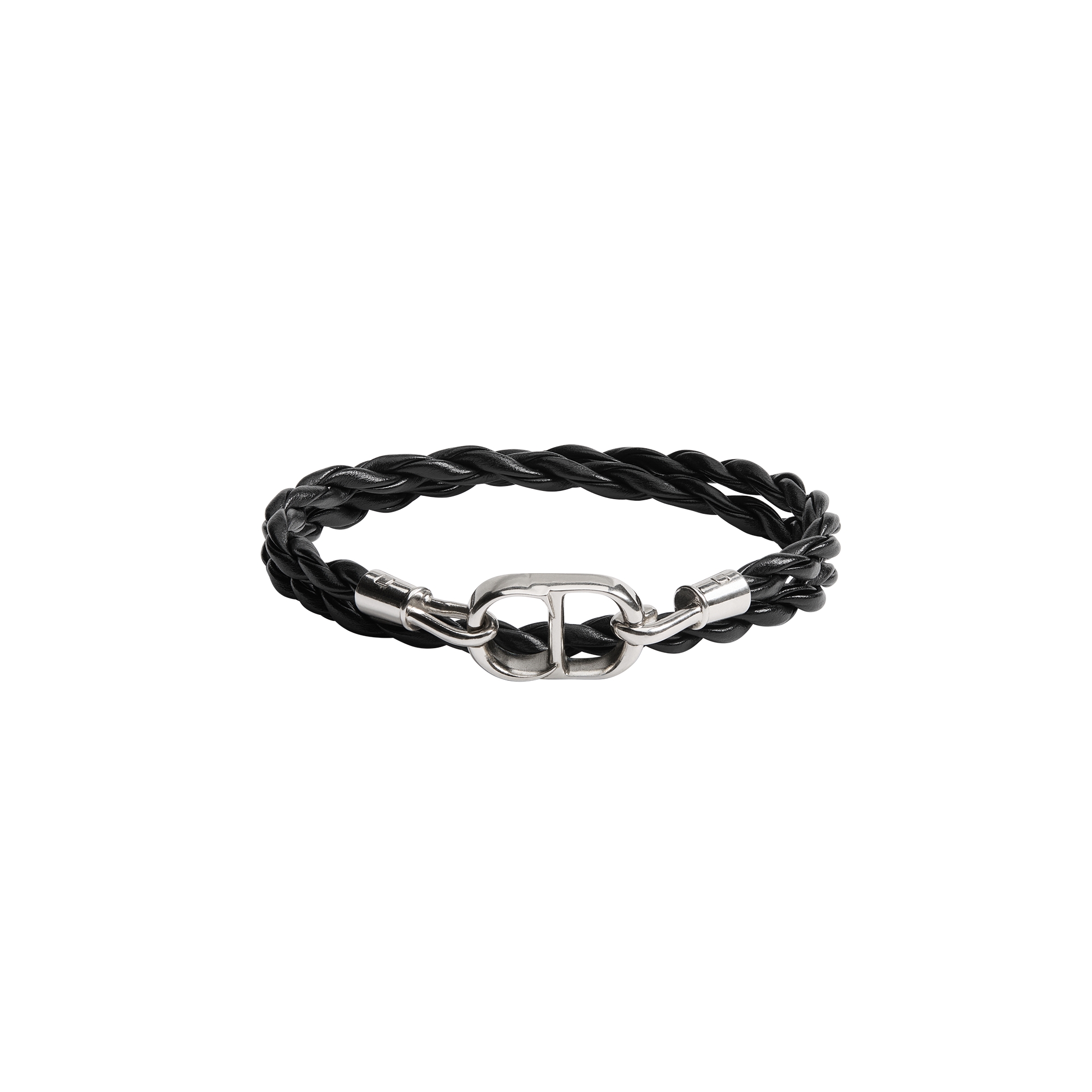  Black Calfskin and Silver-Finish Brass