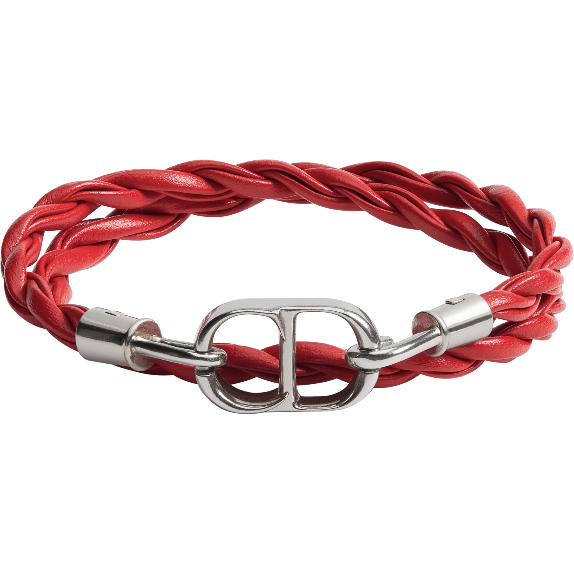  Red Calfskin and Silver-Finish Brass