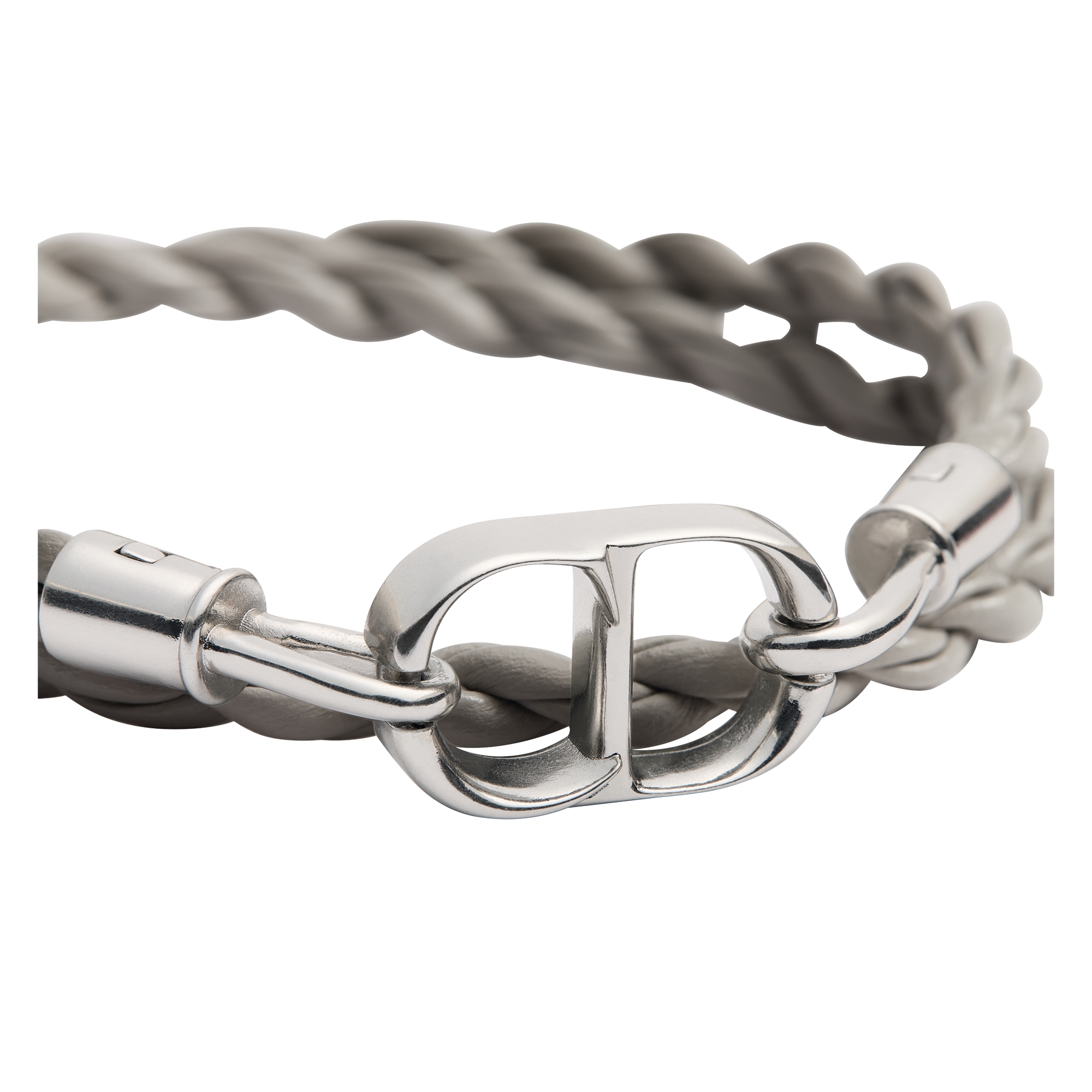 CD Icon Woven Leather Double Bracelet Trianon Gray Calfskin and Silver-Finish Brass E09