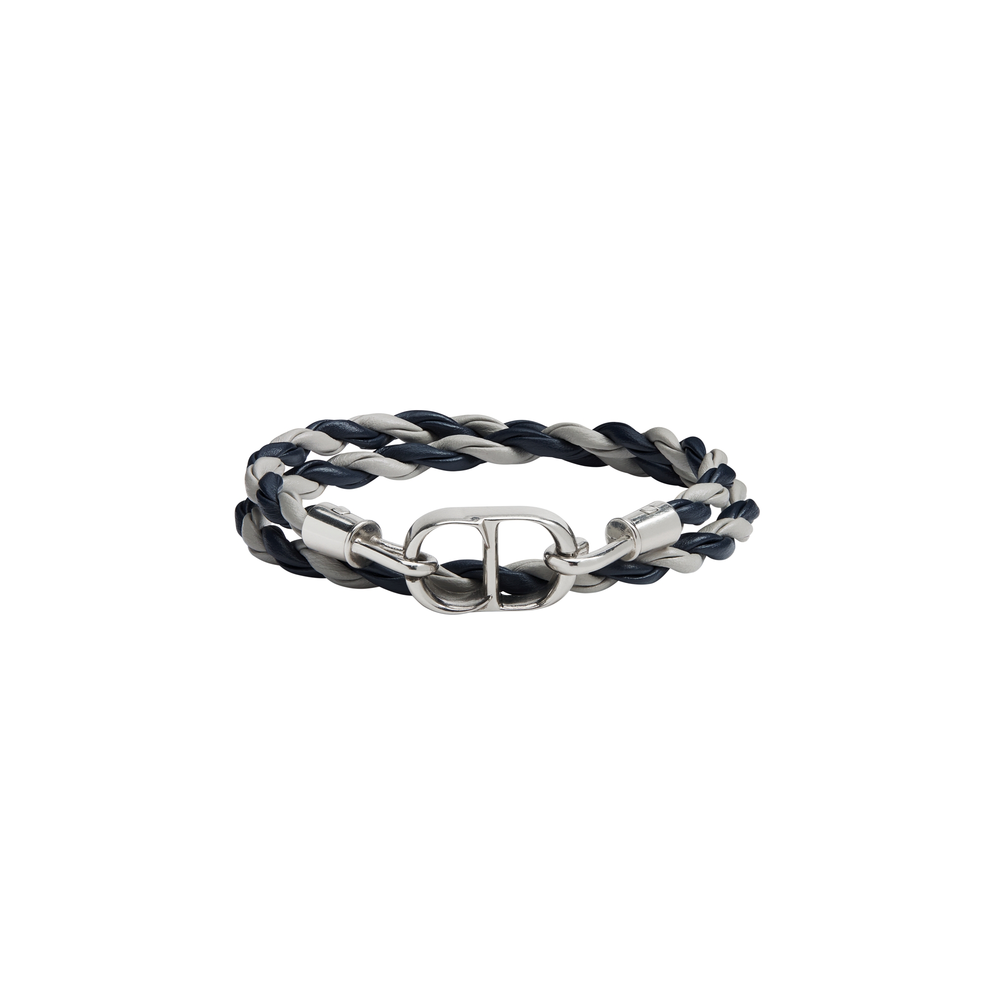  Pelle di vitello beige e nera e ottone con finitura color argento