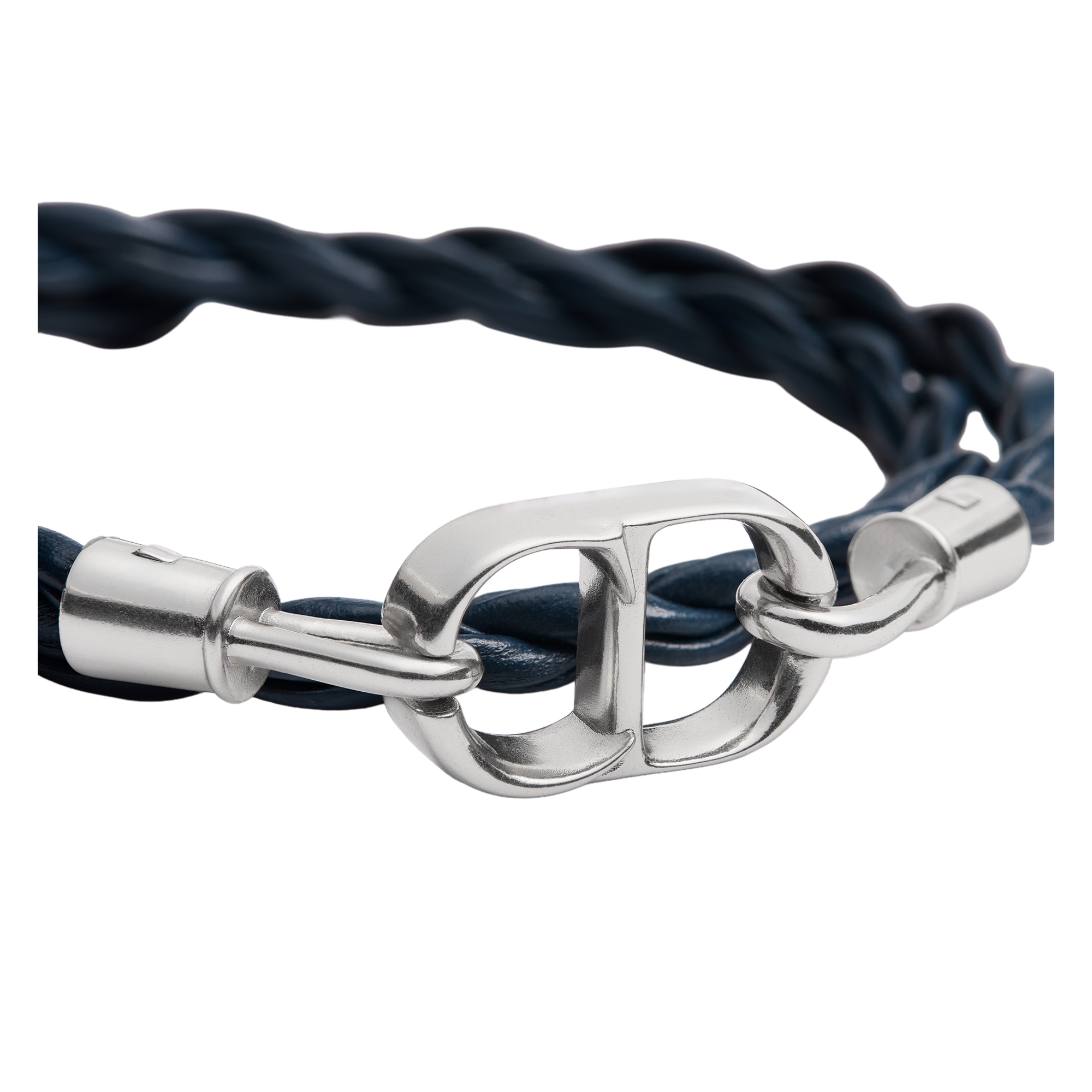 CD Icon Woven Leather Double Bracelet Navy Blue Calfskin and Silver-Finish Brass E09