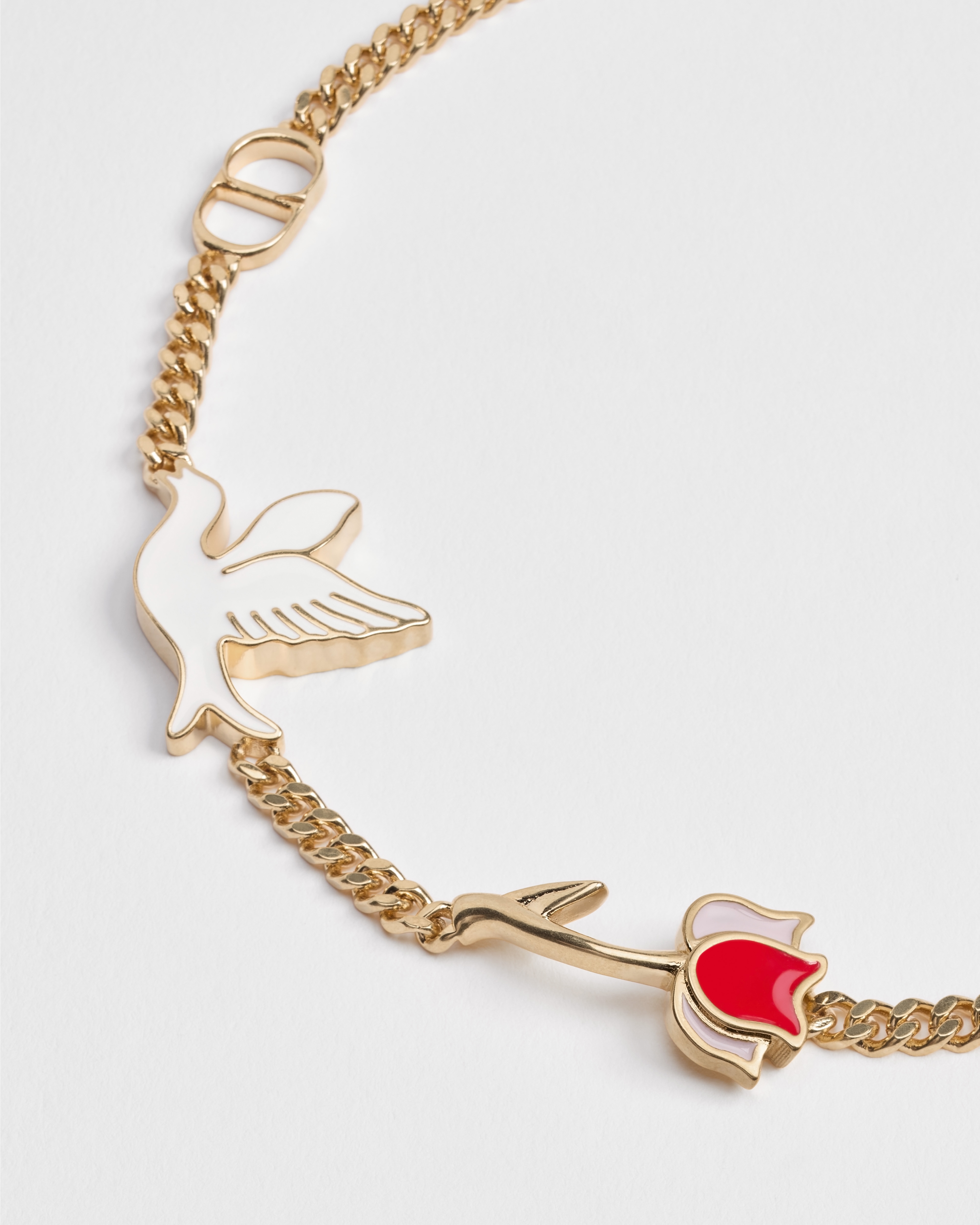 Dioramour Doves & Roses Bracelet Gold-Finish Metal and Multicolor Lacquer E09
