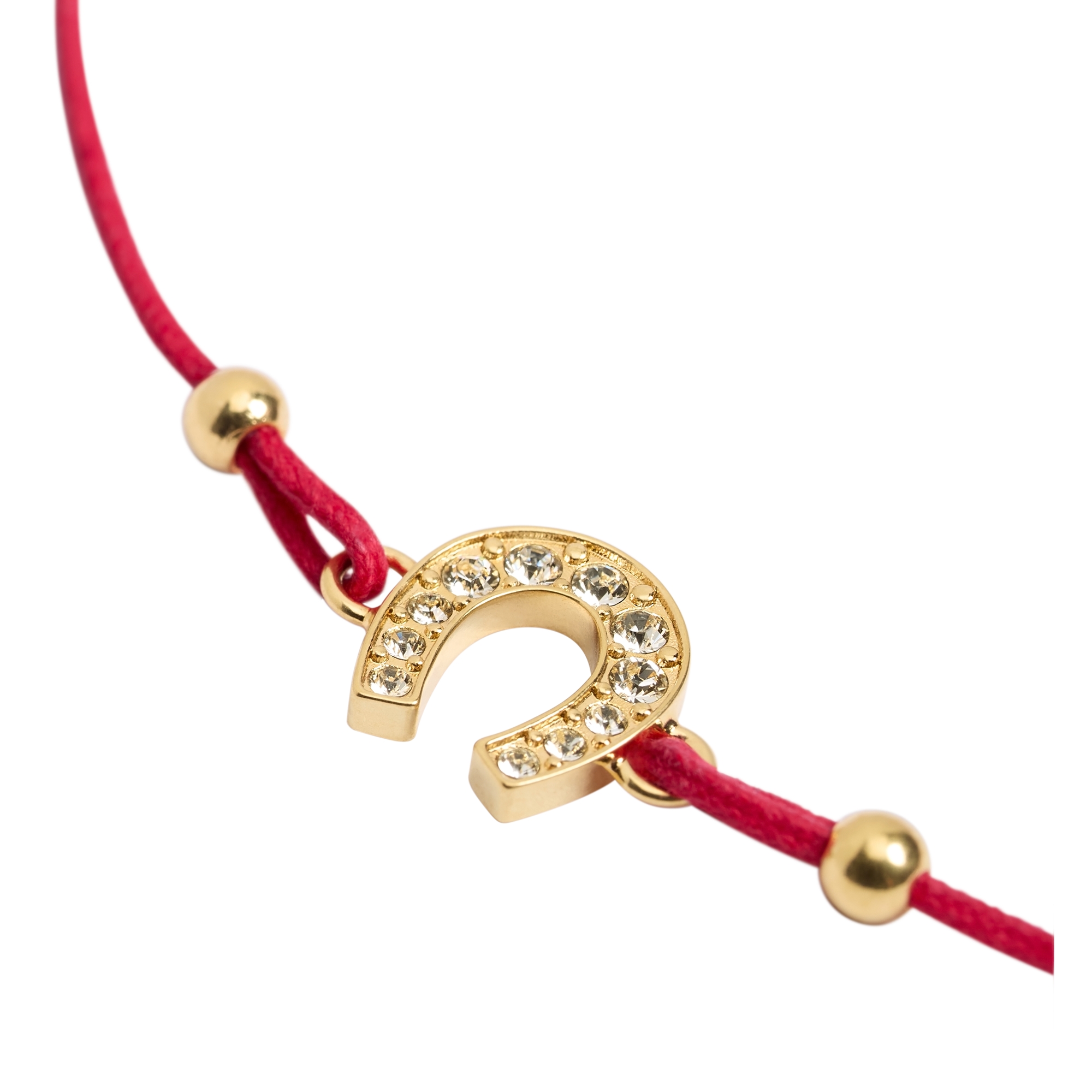 Diorelita Bracelet Gold-Finish Metal, White Crystals and Red Cotton E09