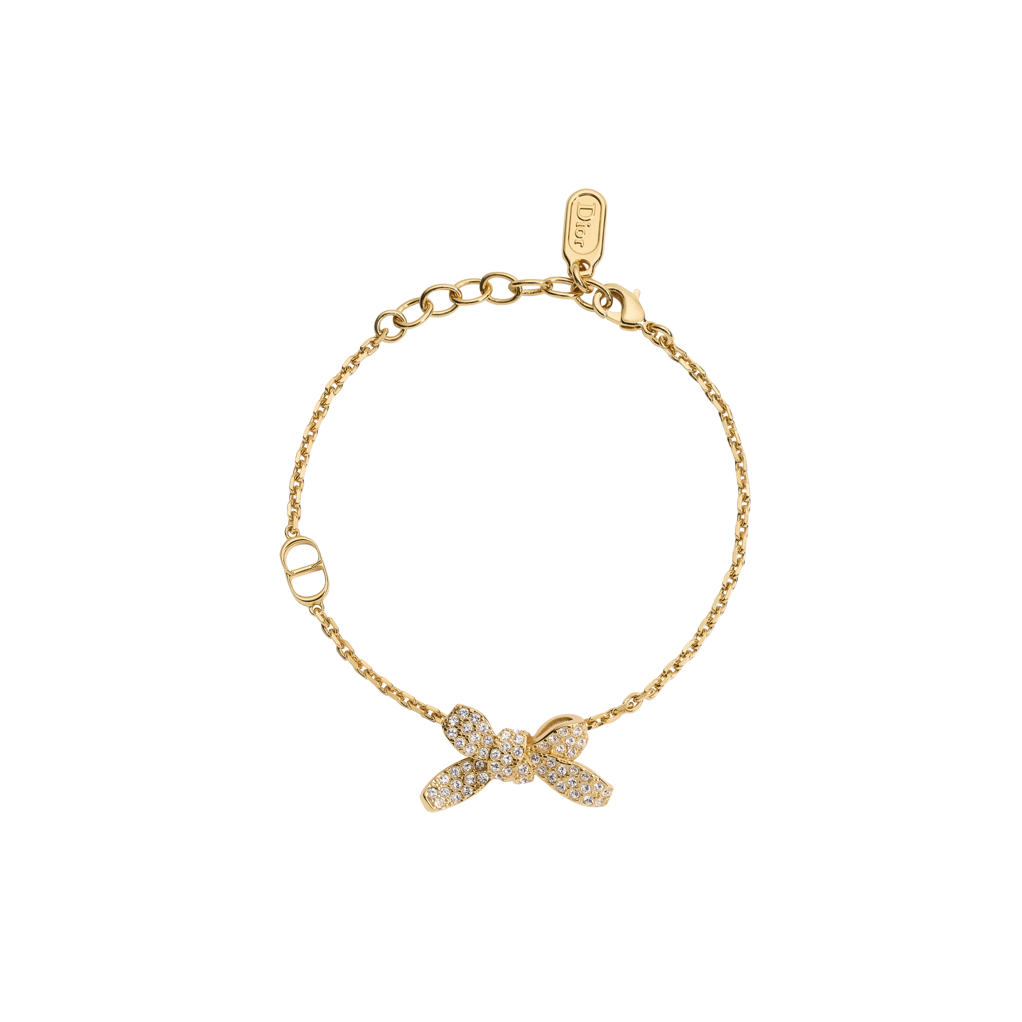 Delicate Bow Bracelet Gold-Finish Metal and Crystals E01