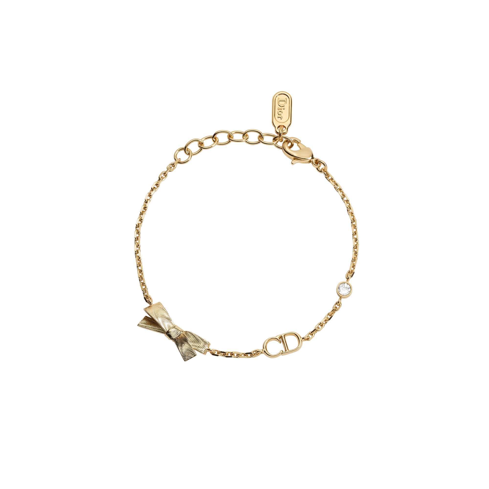 CD Bow Bracelet Gold-Finish Metal and Crystals E01
