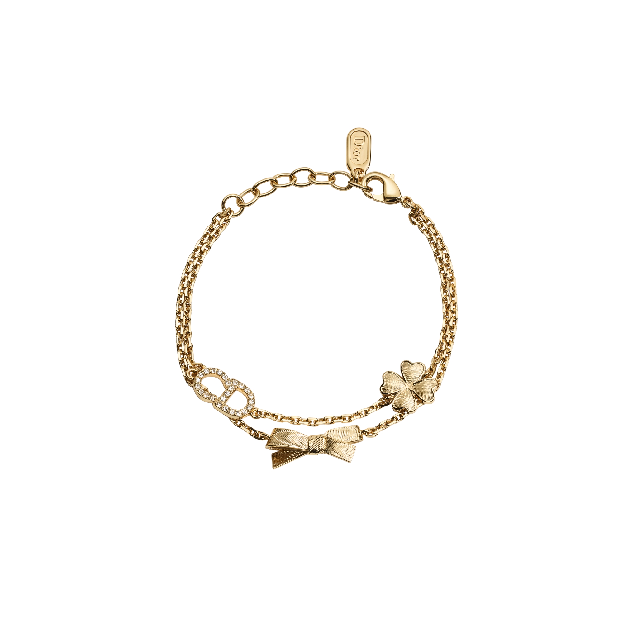 CD Bow Bracelet Gold-Finish Metal and Crystals E01