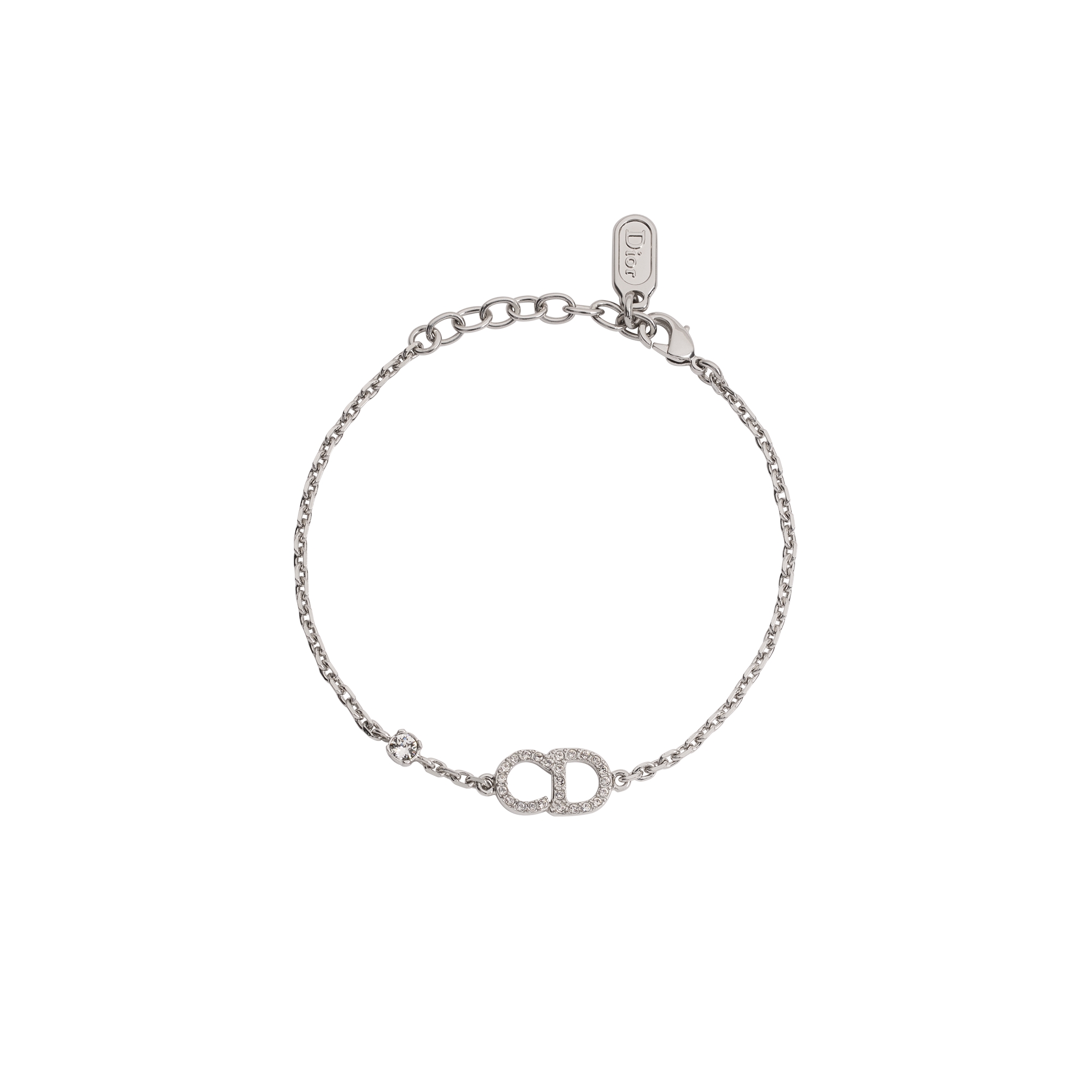 CD Signature Bracelet Silver-Finish Metal and Crystals E01