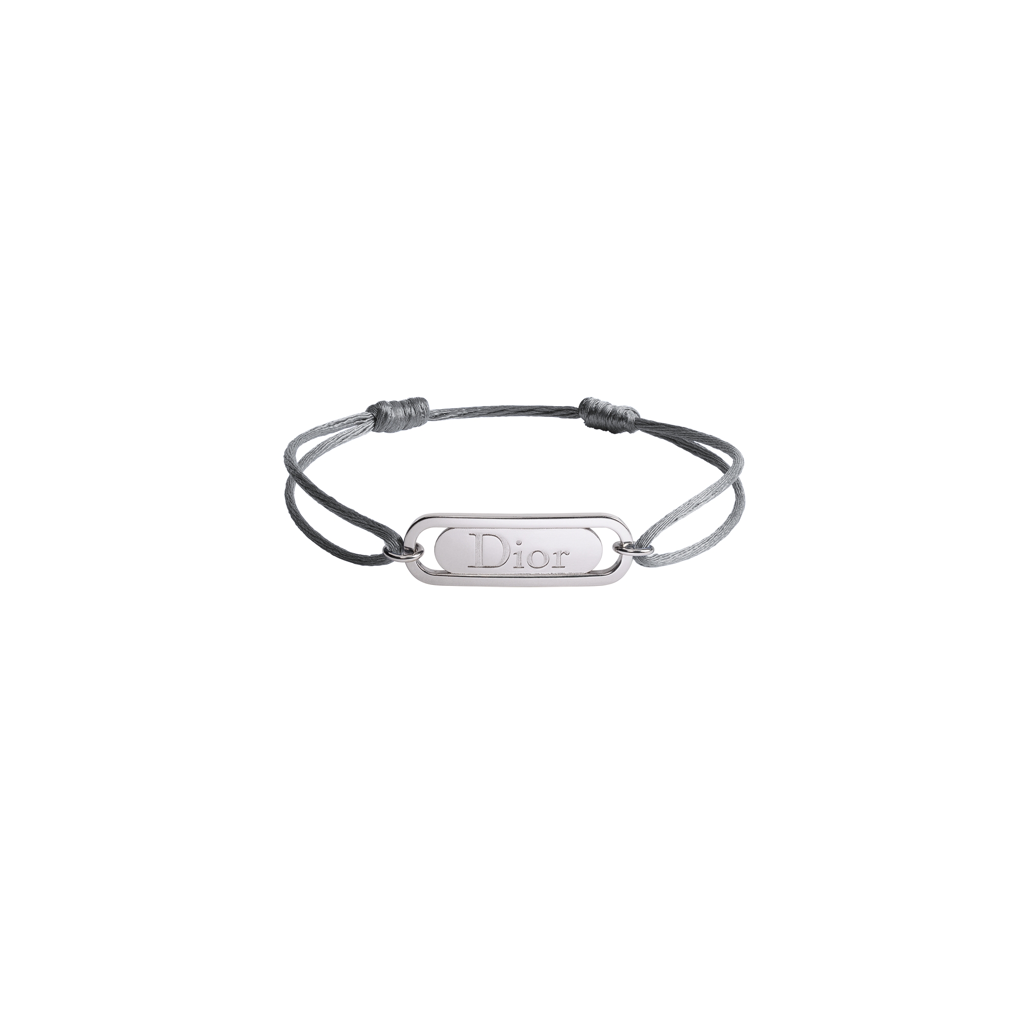 Dior Link Bracelet Gray Cord and Silver-Finish Brass E01