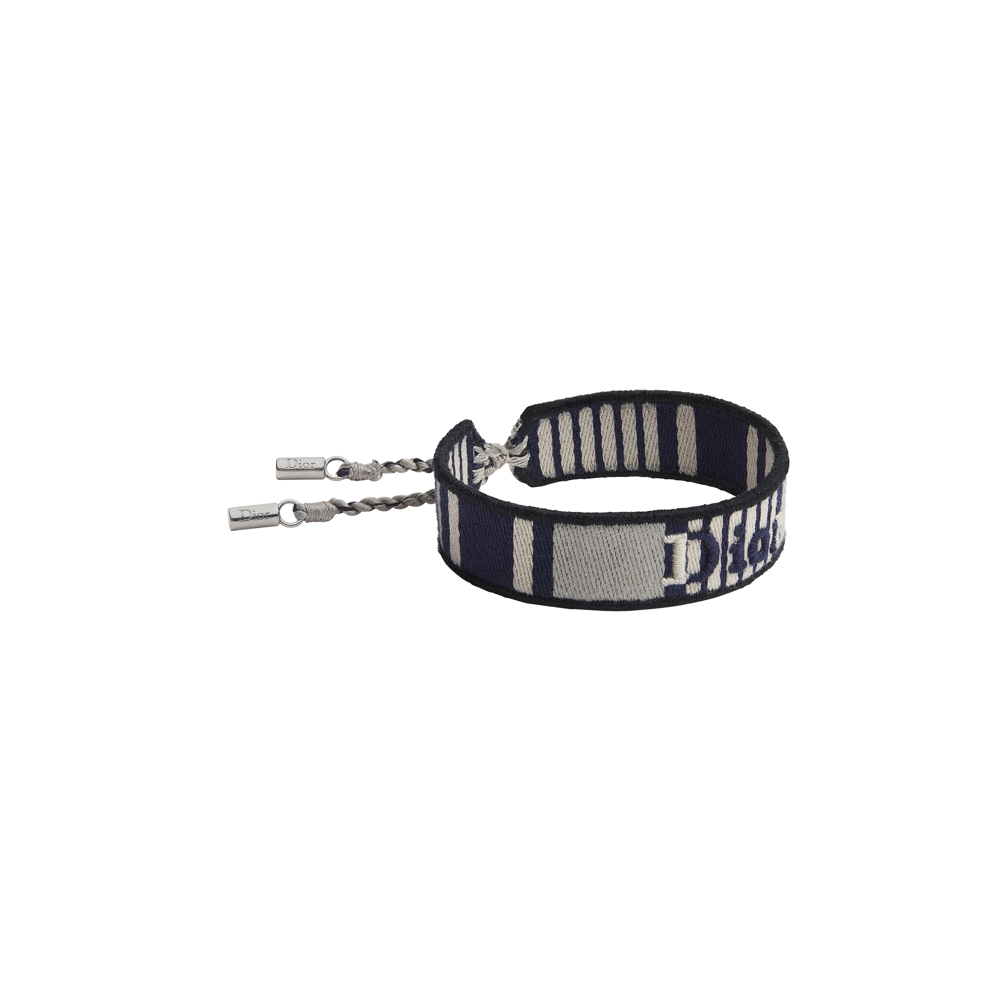 Dioriviera Sun Stripes Bracelet Gray and Blue Cotton with Silver