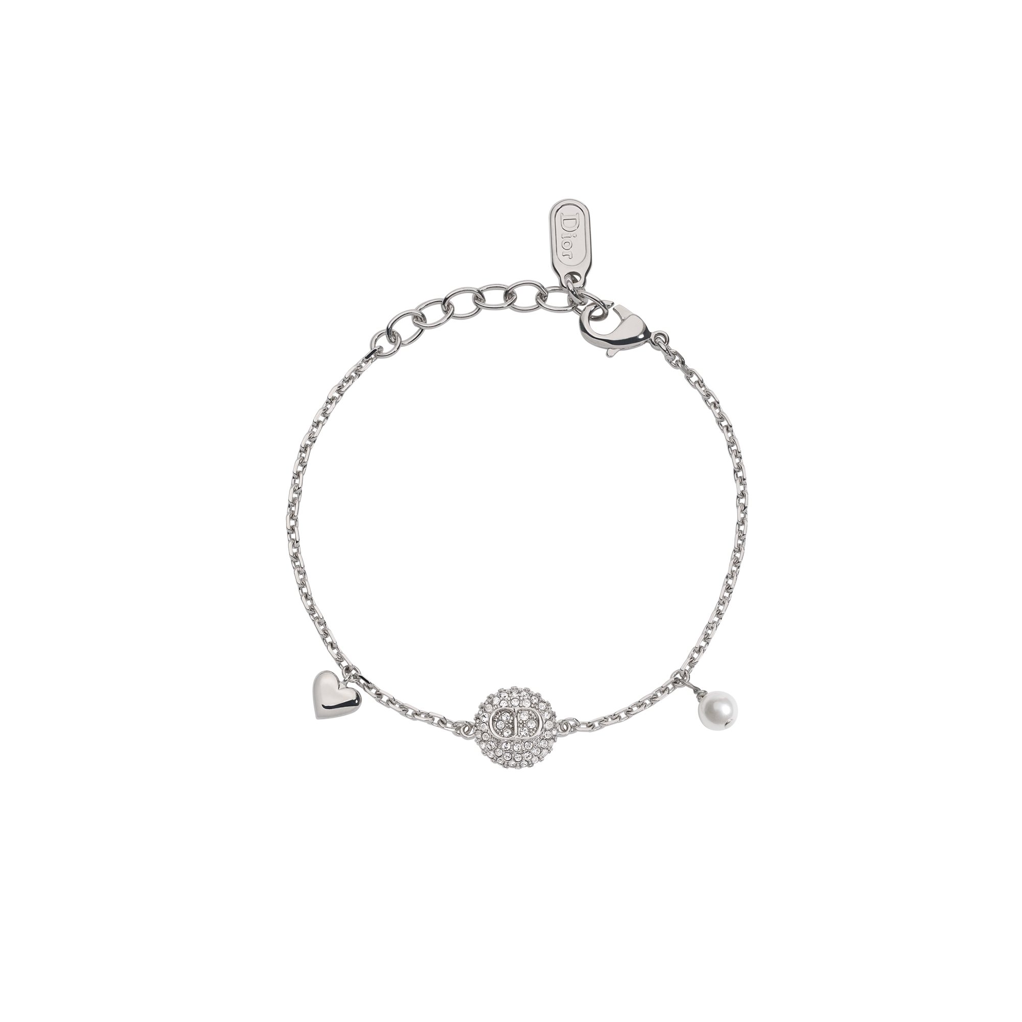 Silver-Finish Metal, White Resin Pearl and Crystals
