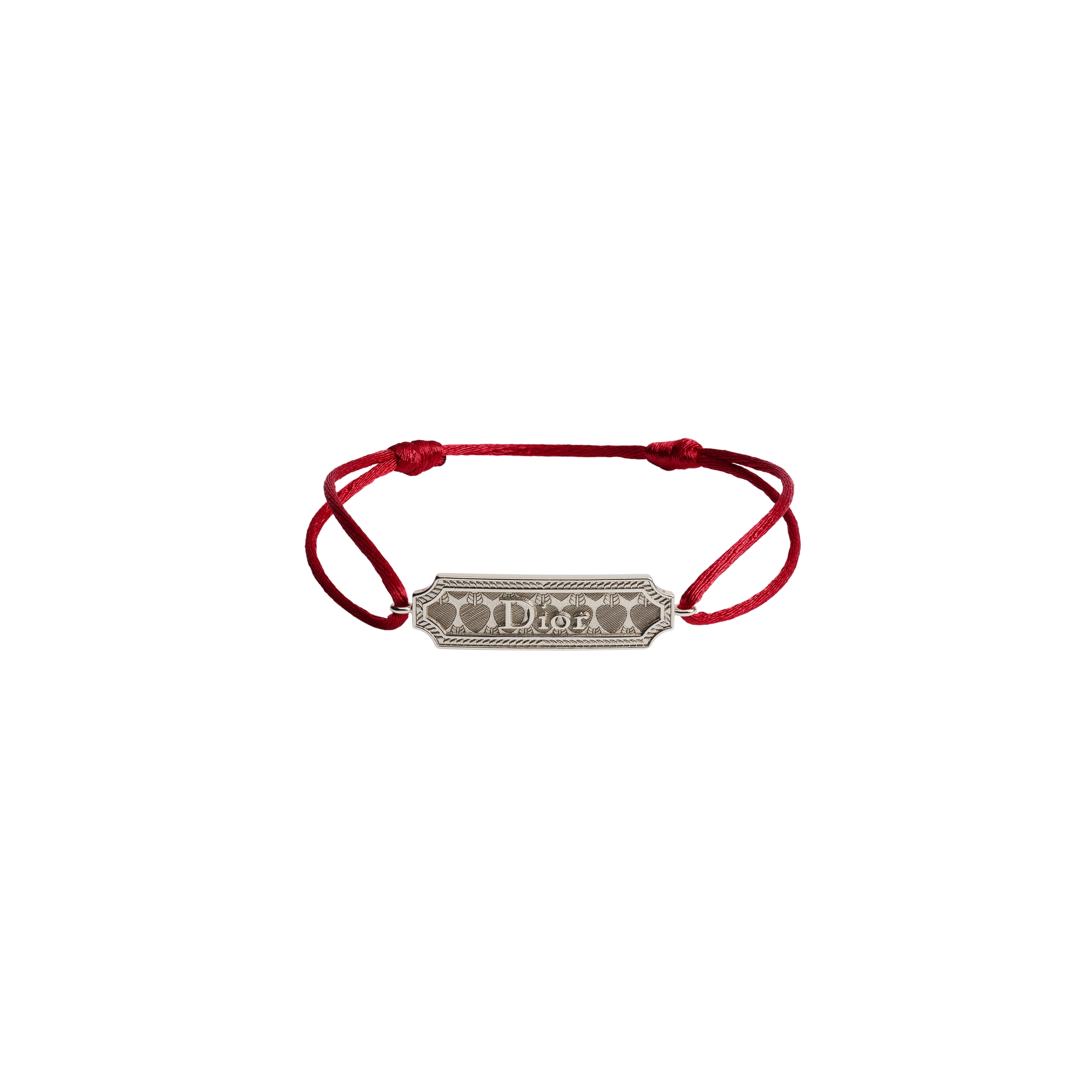 Dior Médaillon Heart Bracelet Red Cord and Silver-Finish Brass E01