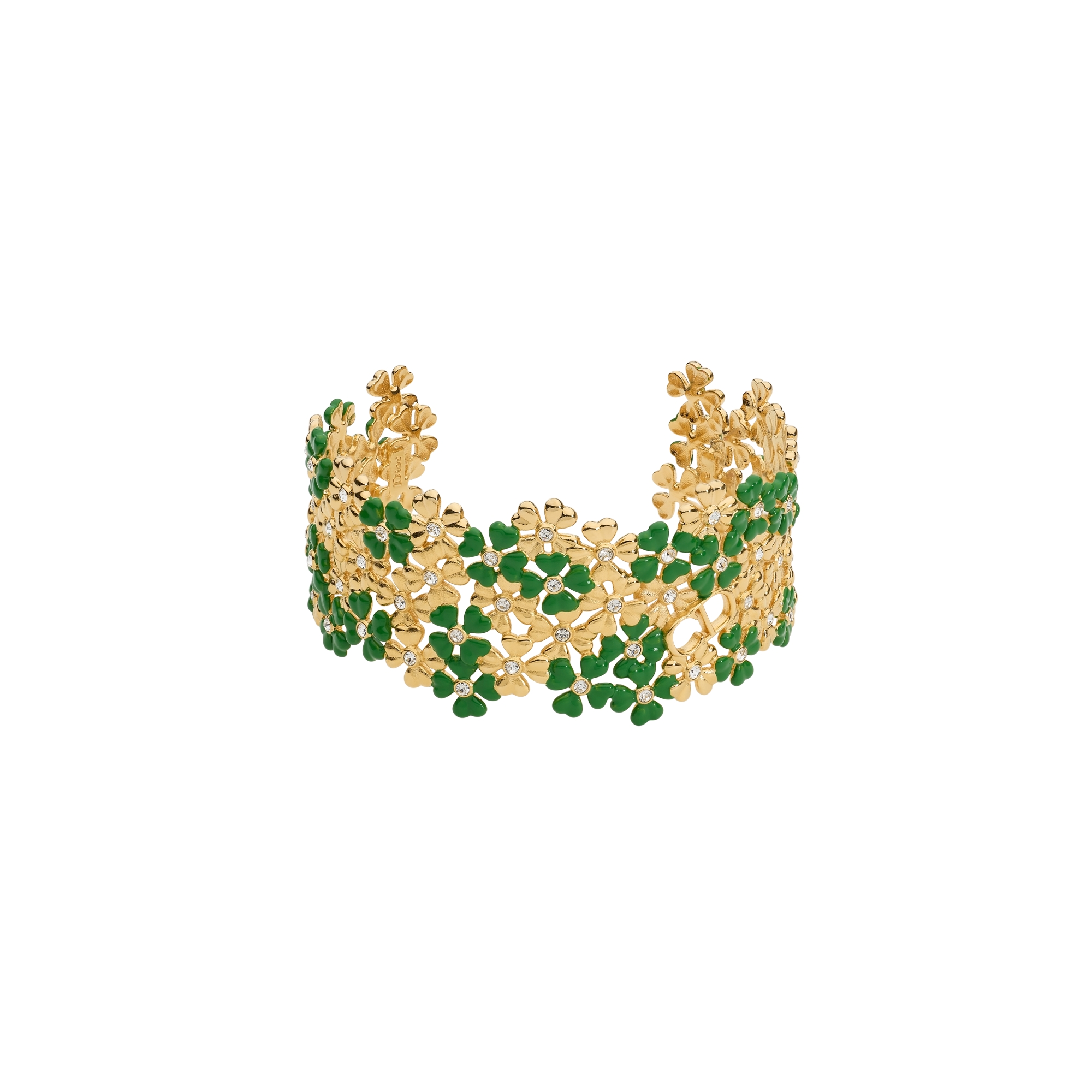 Dior Clover Garden Cuff Bracelet Gold-Finish Metal, Crystals and Clover Lucky Green Lacquer E01