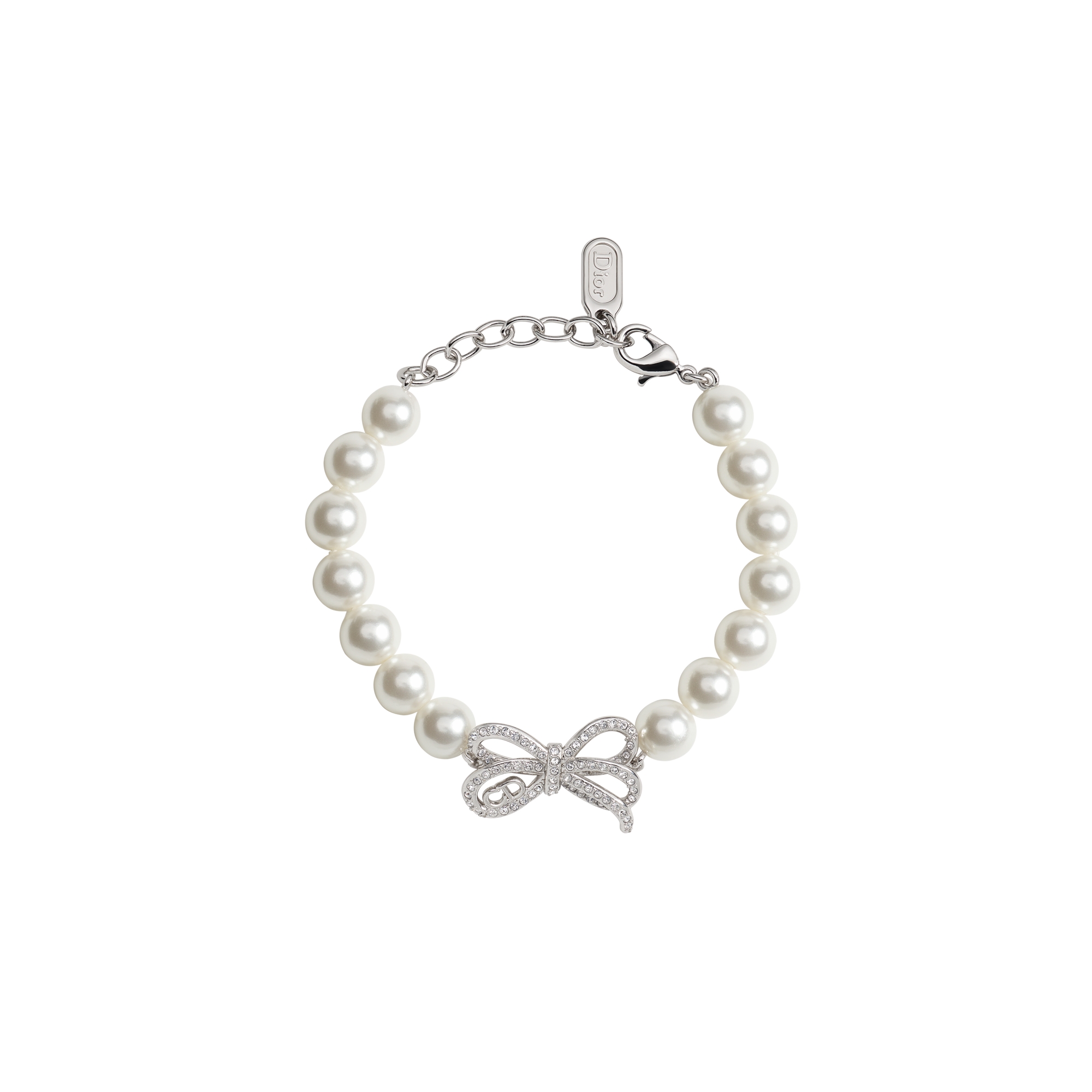 Dior Infinity Bow Bracelet Silver-Finish Metal, White Resin Pearls and Crystals E01