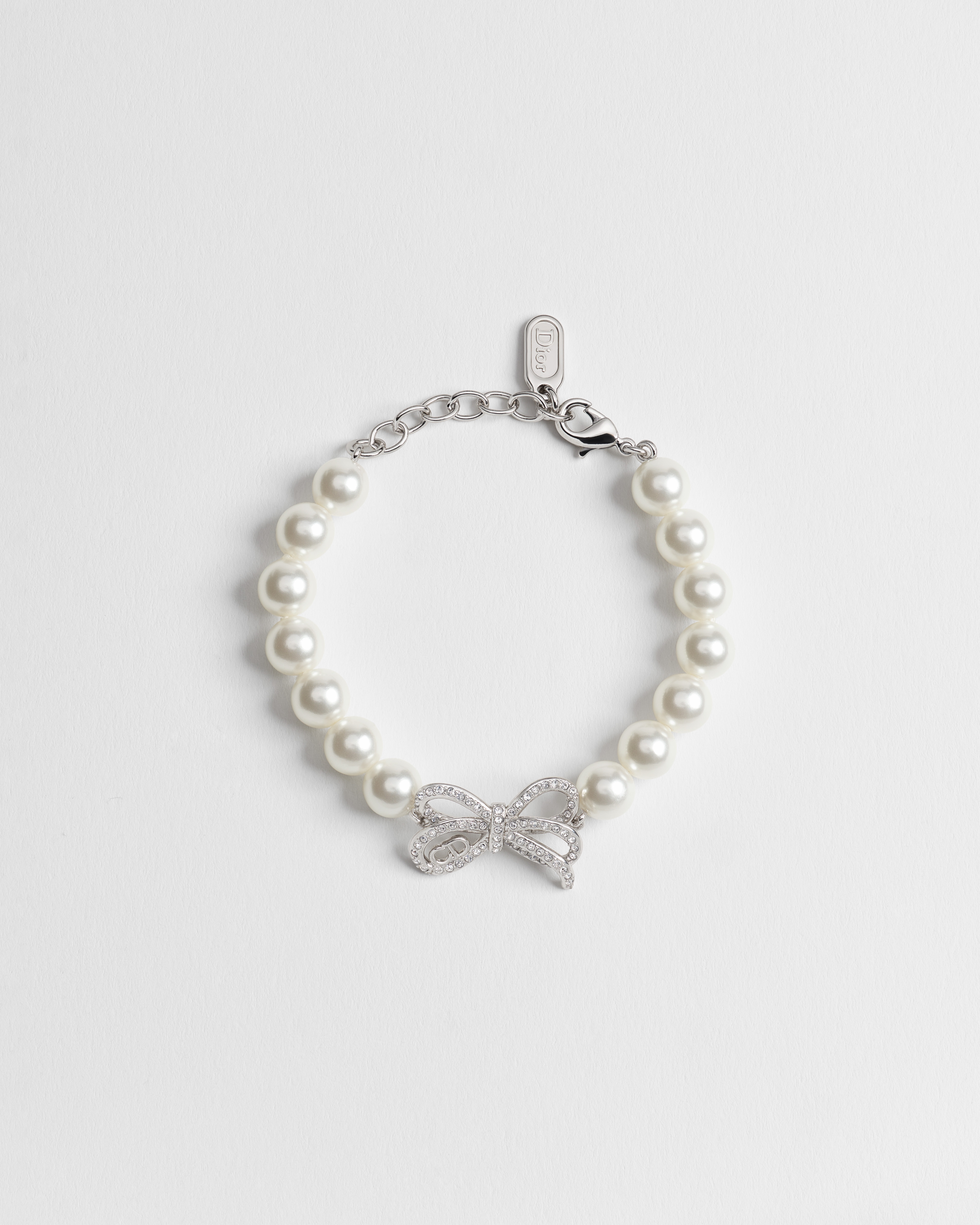 Dior Infinity Bow Bracelet Silver-Finish Metal, White Resin Pearls and Crystals E01