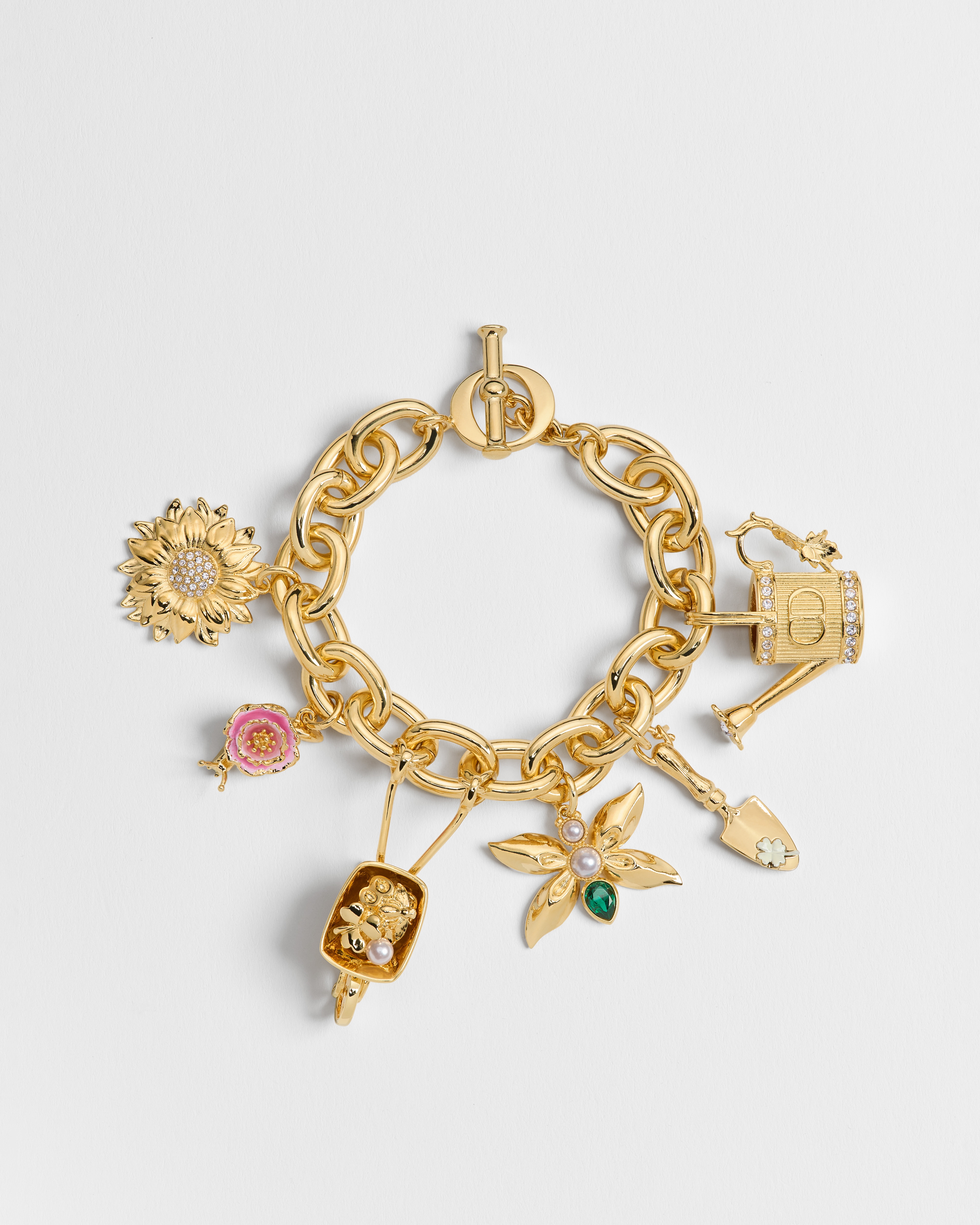 Bracelet Jardin d'Atelier Dior Métal finition dorée, perles en résine blanche, cristaux multicolores, et laque rose et blanche E01