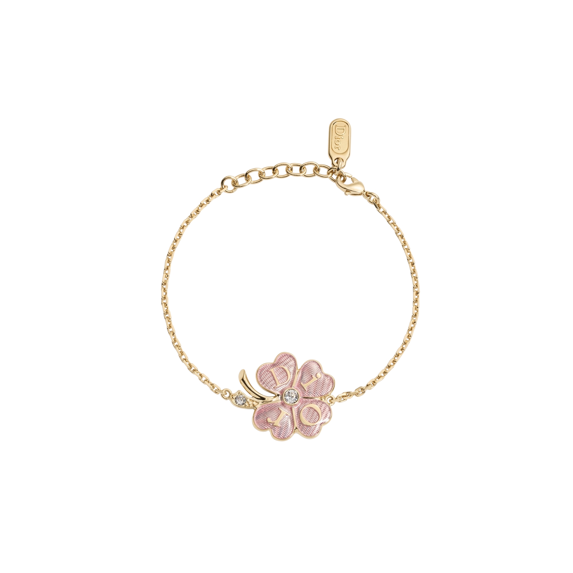 Dior Floral Clover Bracelet Pale Gold-Finish Metal, Crystals and Shiny Pink Lacquer E01