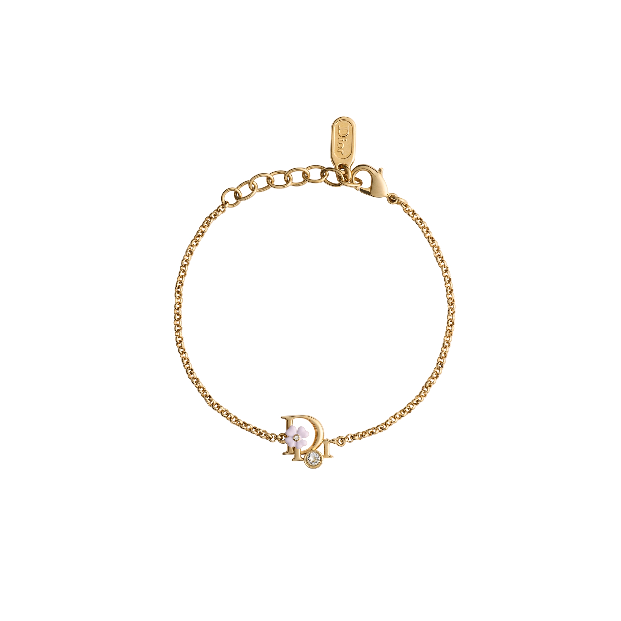 Dior Precious Clover Bracelet Gold-Finish Metal, Crystals and Pink Lacquer E01