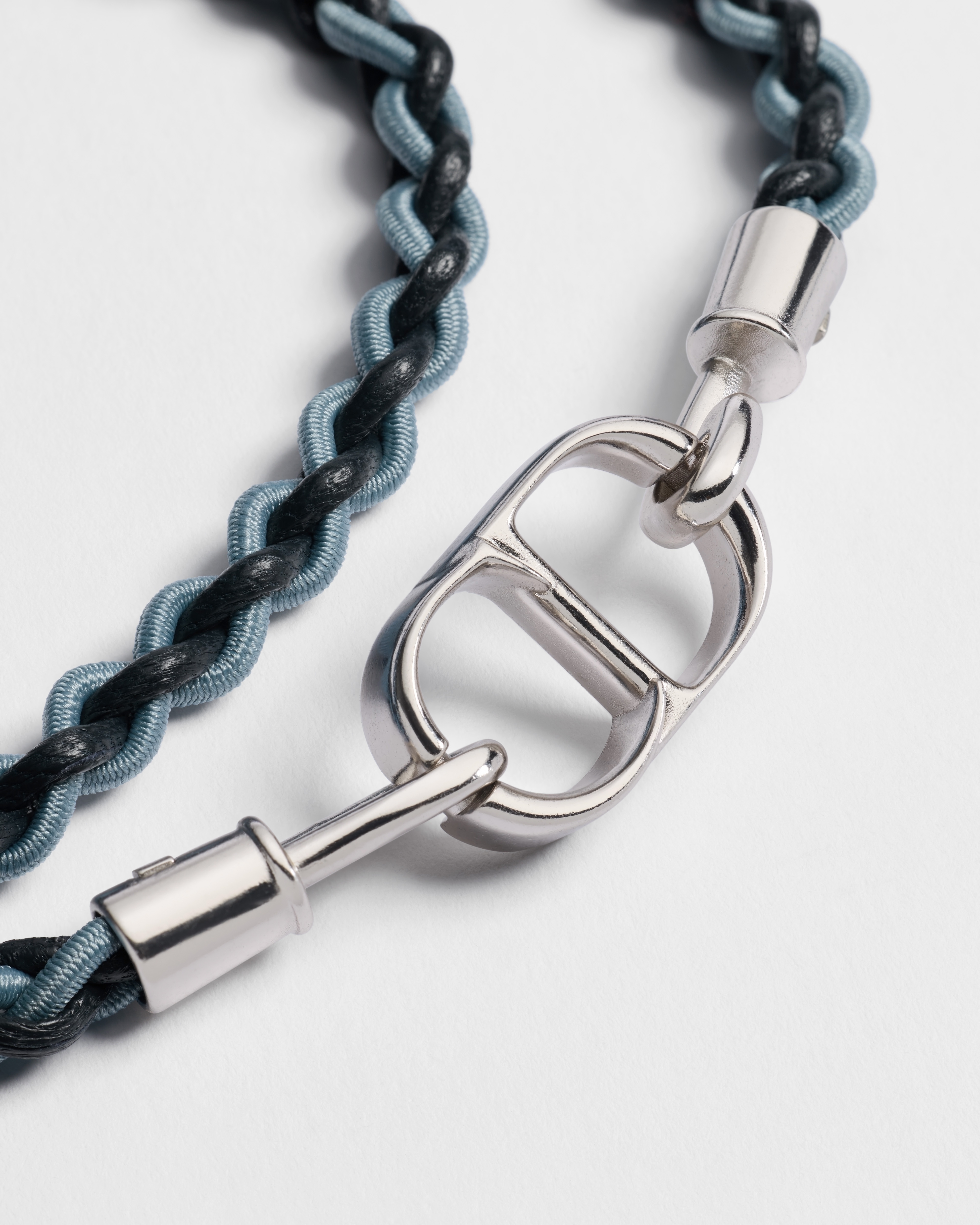 CD Icon Braided Double Bracelet Navy Blue Lambskin, Blue Technical Fabric and Silver-Finish Brass E09