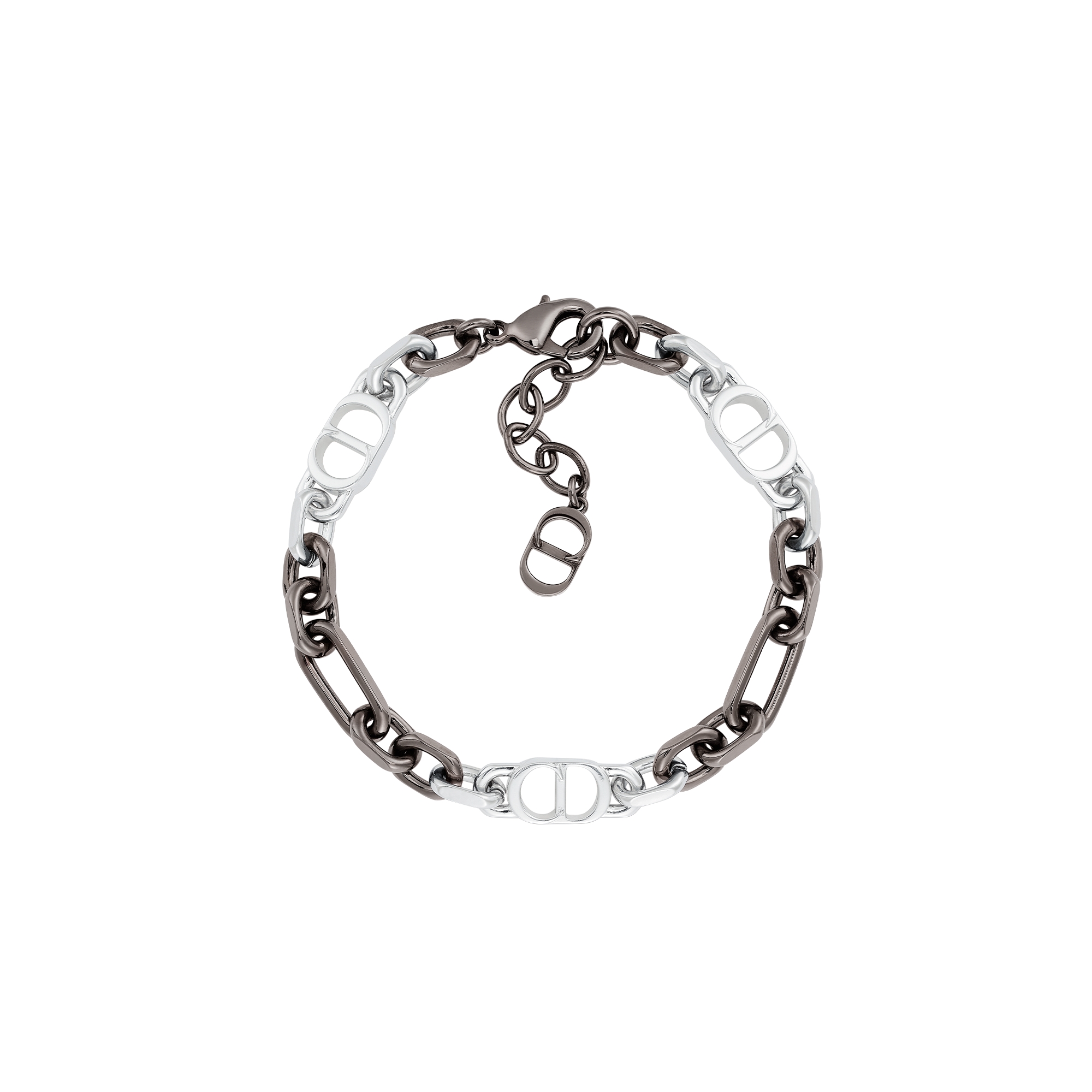 CD Icon Chain Link Bracelet Ruthenium- and Silver-Finish Brass E01