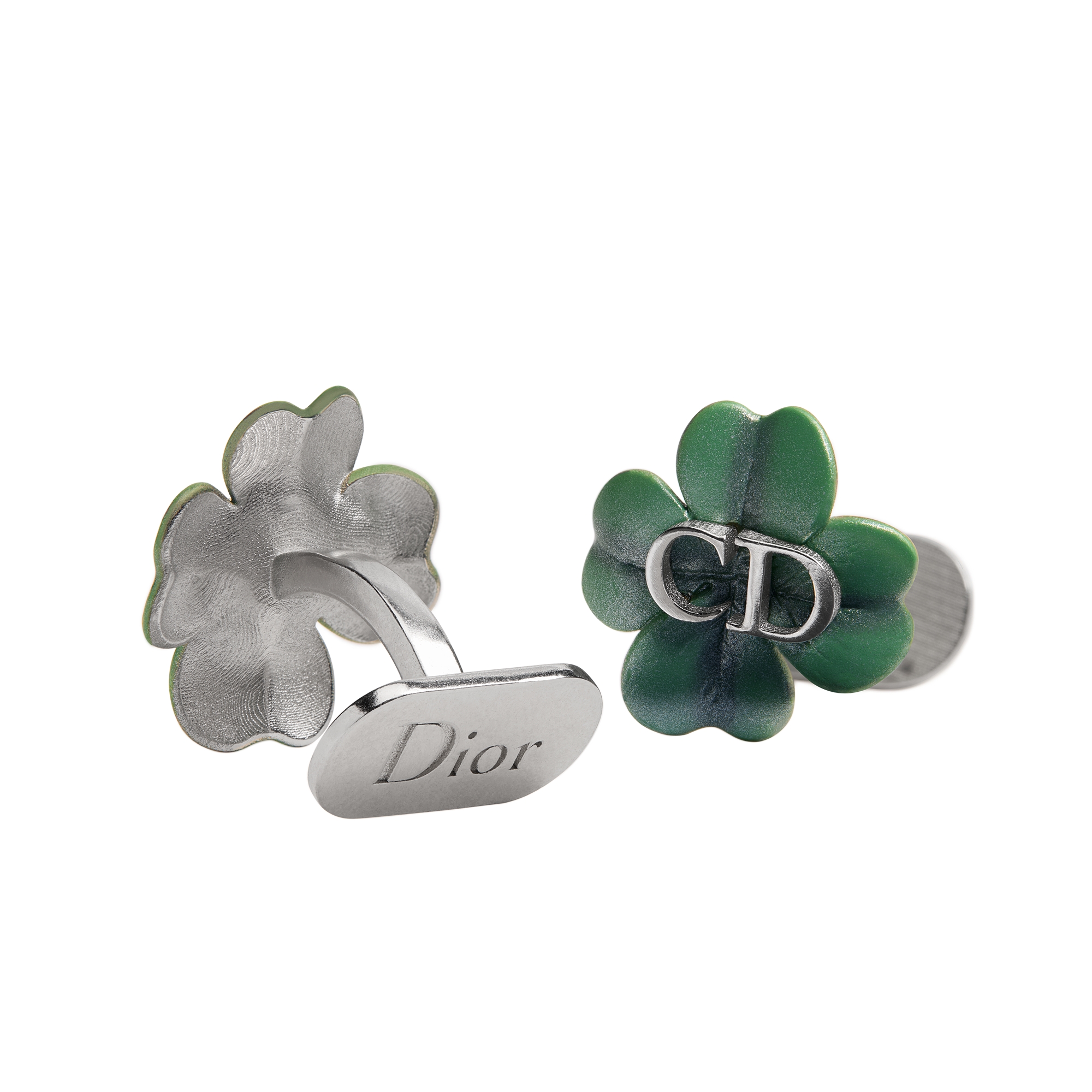 Dior Trèfle Cufflinks Silver and Green Resin E09