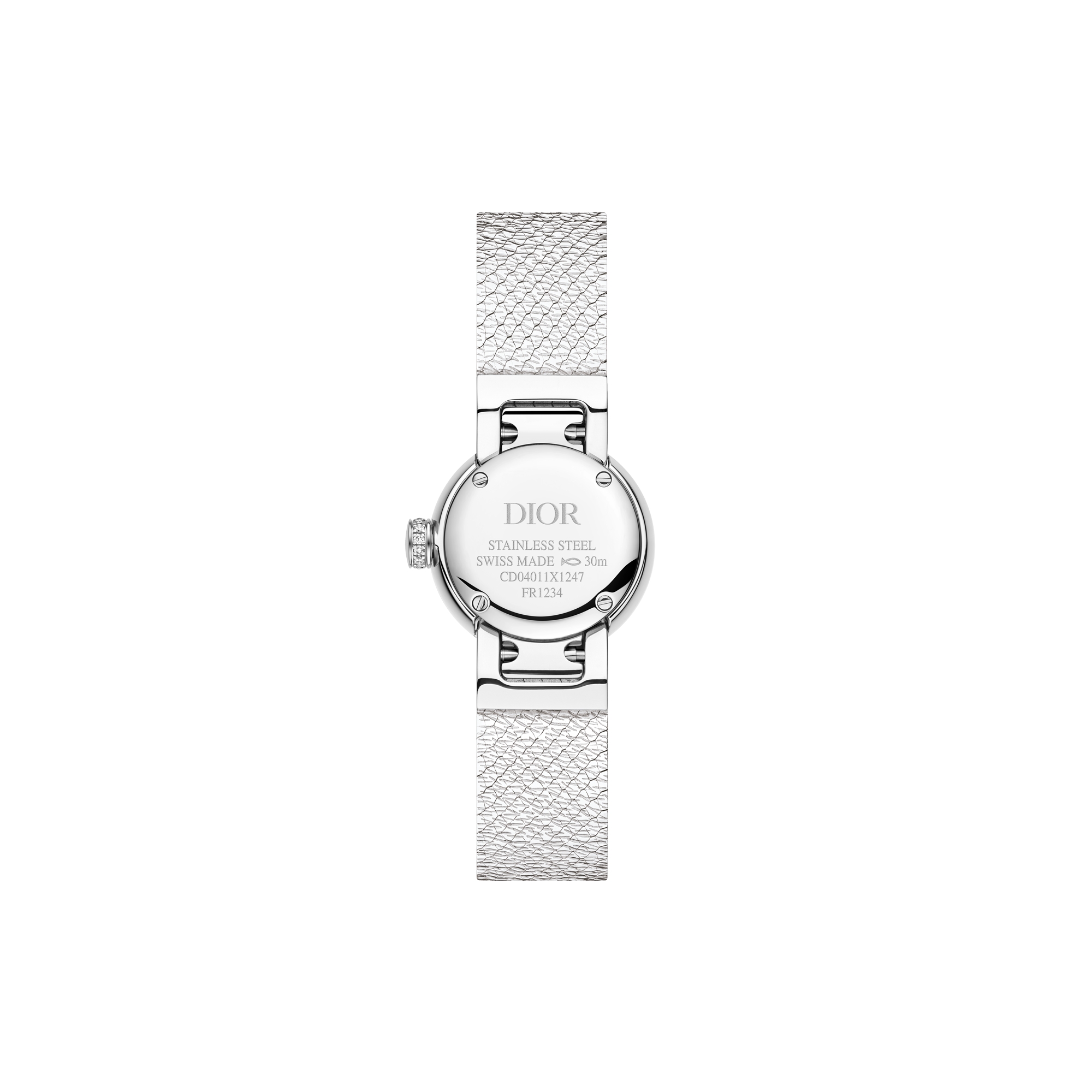 La Mini D My Dior 直徑 19 公釐，精鋼和鑽石 E07