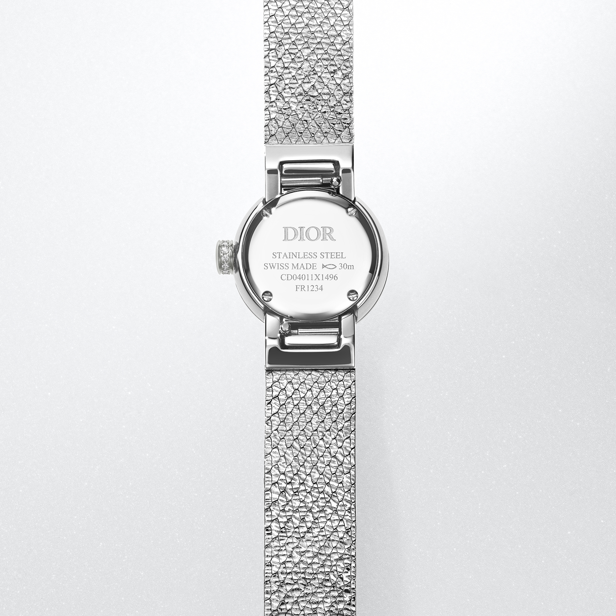 La Mini D My Dior Ø 19 mm, acier, nacre rose et diamants E05